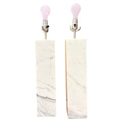 Massive Rare Tall Solid Marble Square Columns Table Lamps