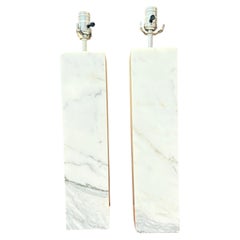 Massive Rare Tall Solid Marble Square Columns Table Lamps