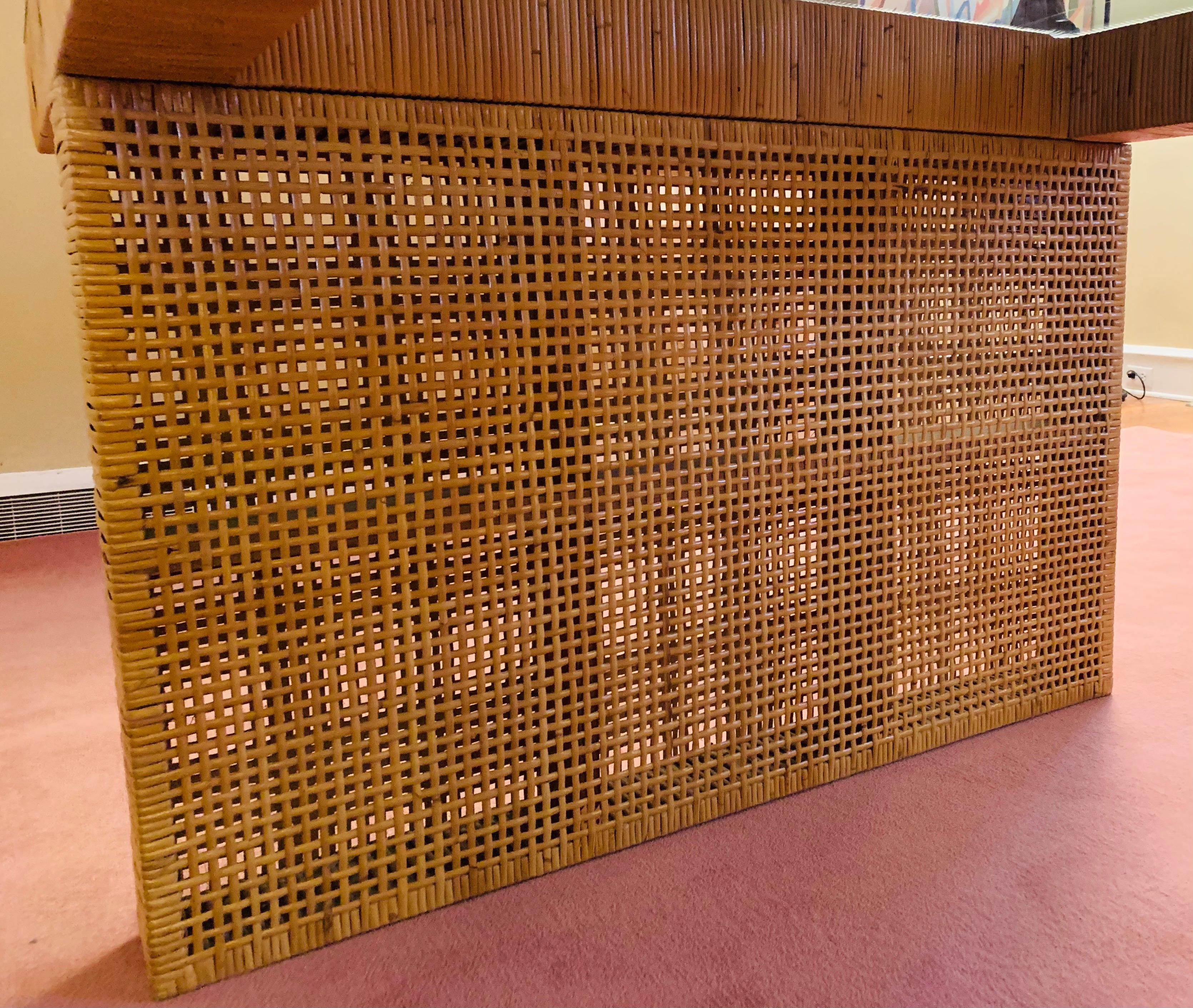 Late 20th Century Massive Vintage Rattan Parsons Dining Table Base in the Bielecky style