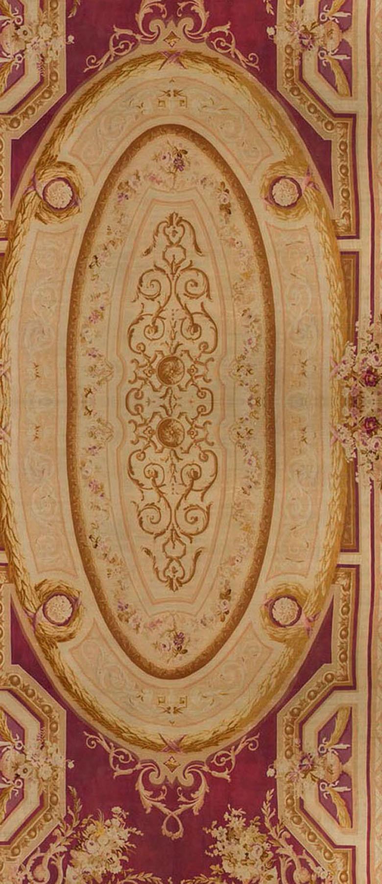 Massive Red Antique French Palace Size Aubusson Rug 19'9 x 49' For Sale 9