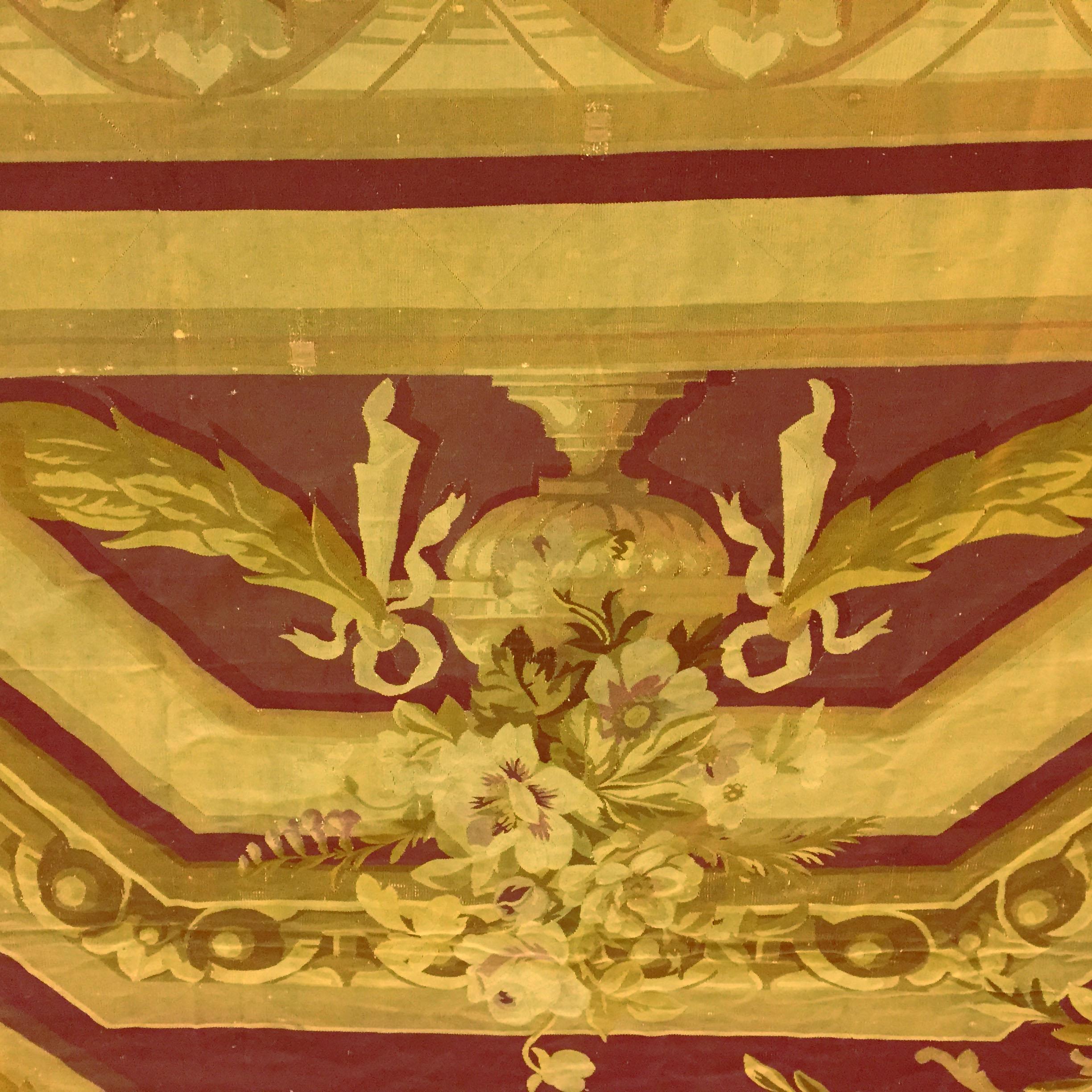19'9 x 49'. Now this is a special rug! Clearly it was a special commission when new. The room for it must have been 25 x 54 or so. The original owner was almost surely a nobleman or member of the highest French social classes. An enormous ivory