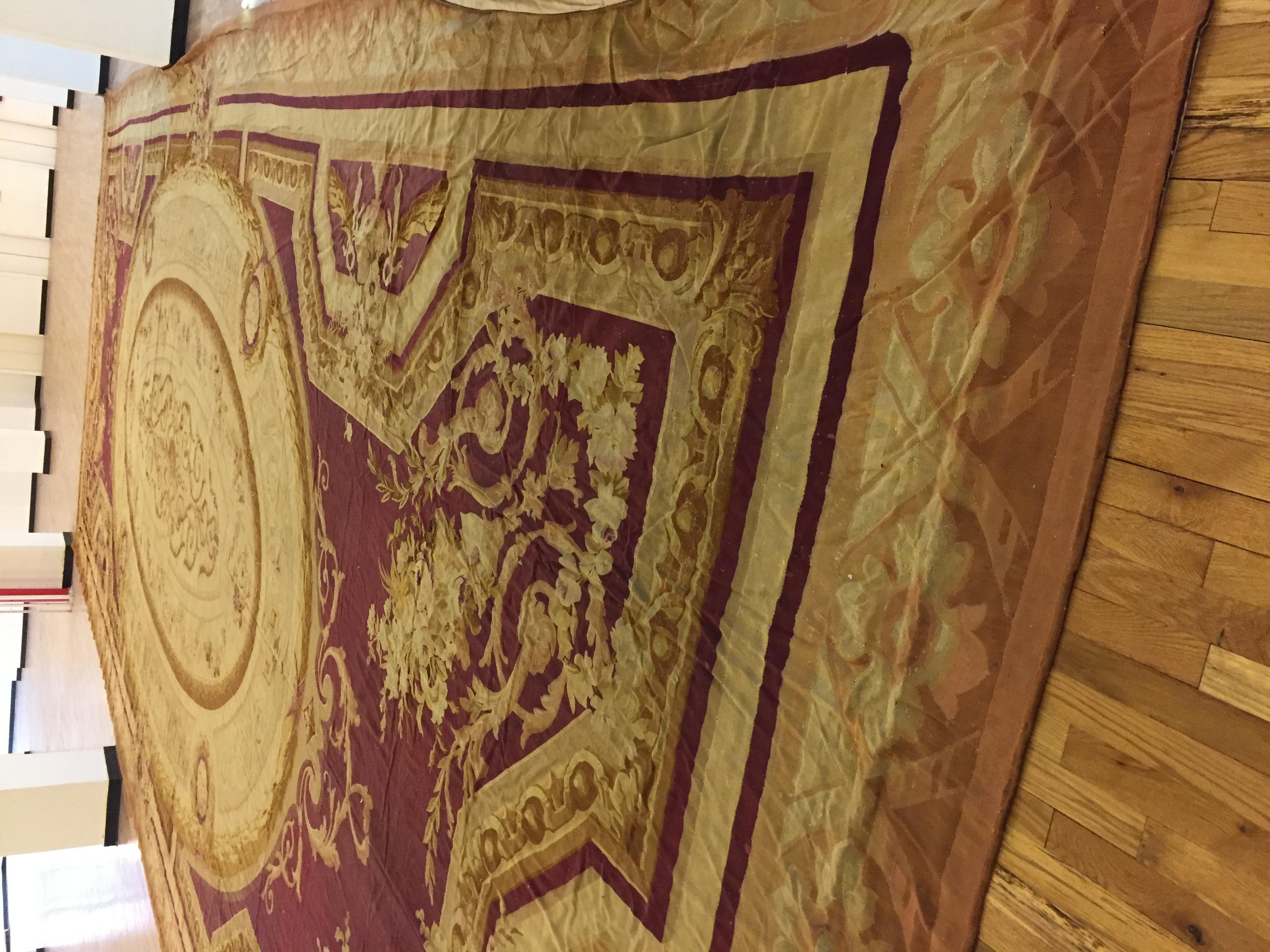 Massive Red Antique French Palace Size Aubusson Rug 19'9 x 49' For Sale 1