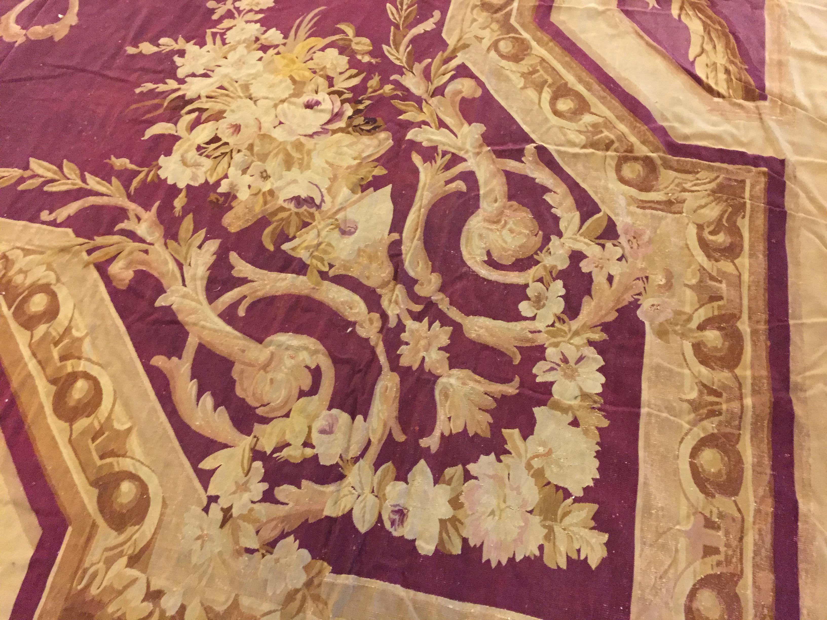 Massive Red Antique French Palace Size Aubusson Rug 19'9 x 49' For Sale 2