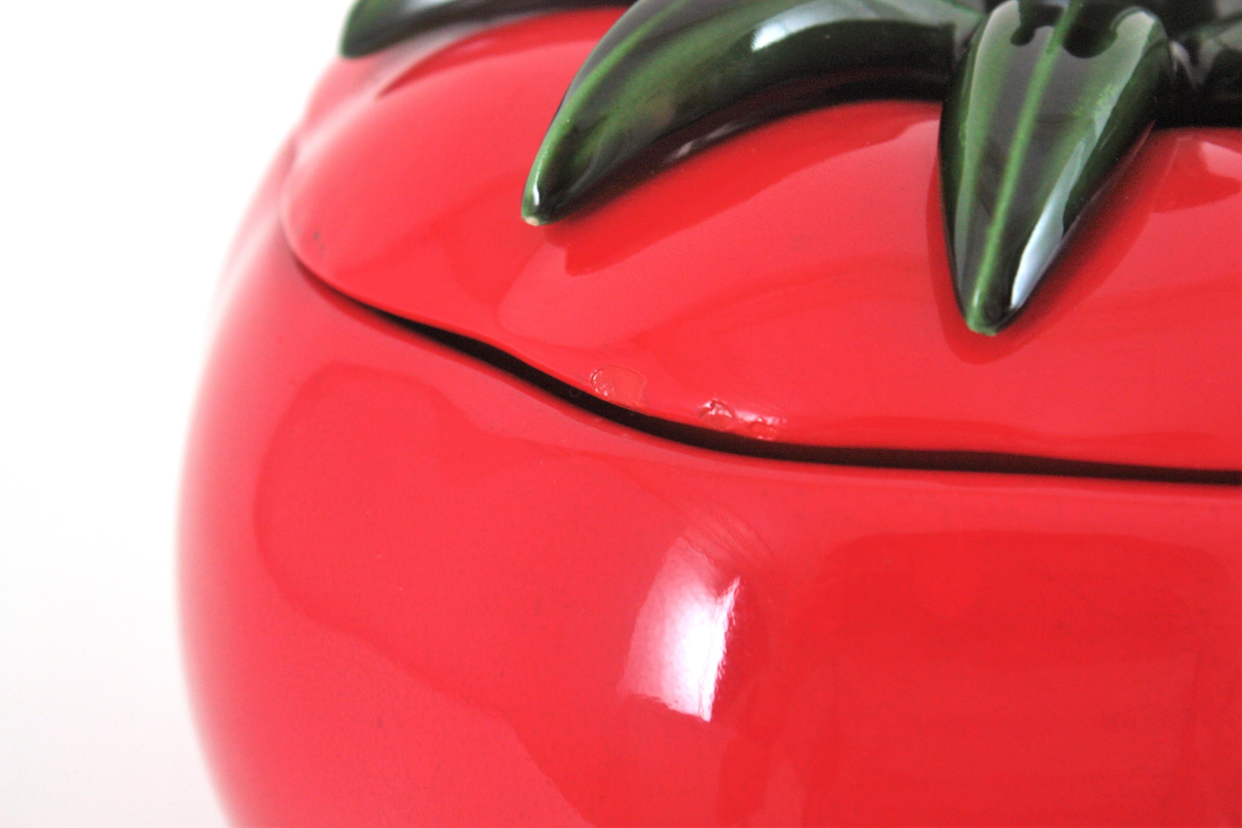 Massive Red Tomato Glazed Ceramic Tureen Centerpiece, 1960s For Sale 4