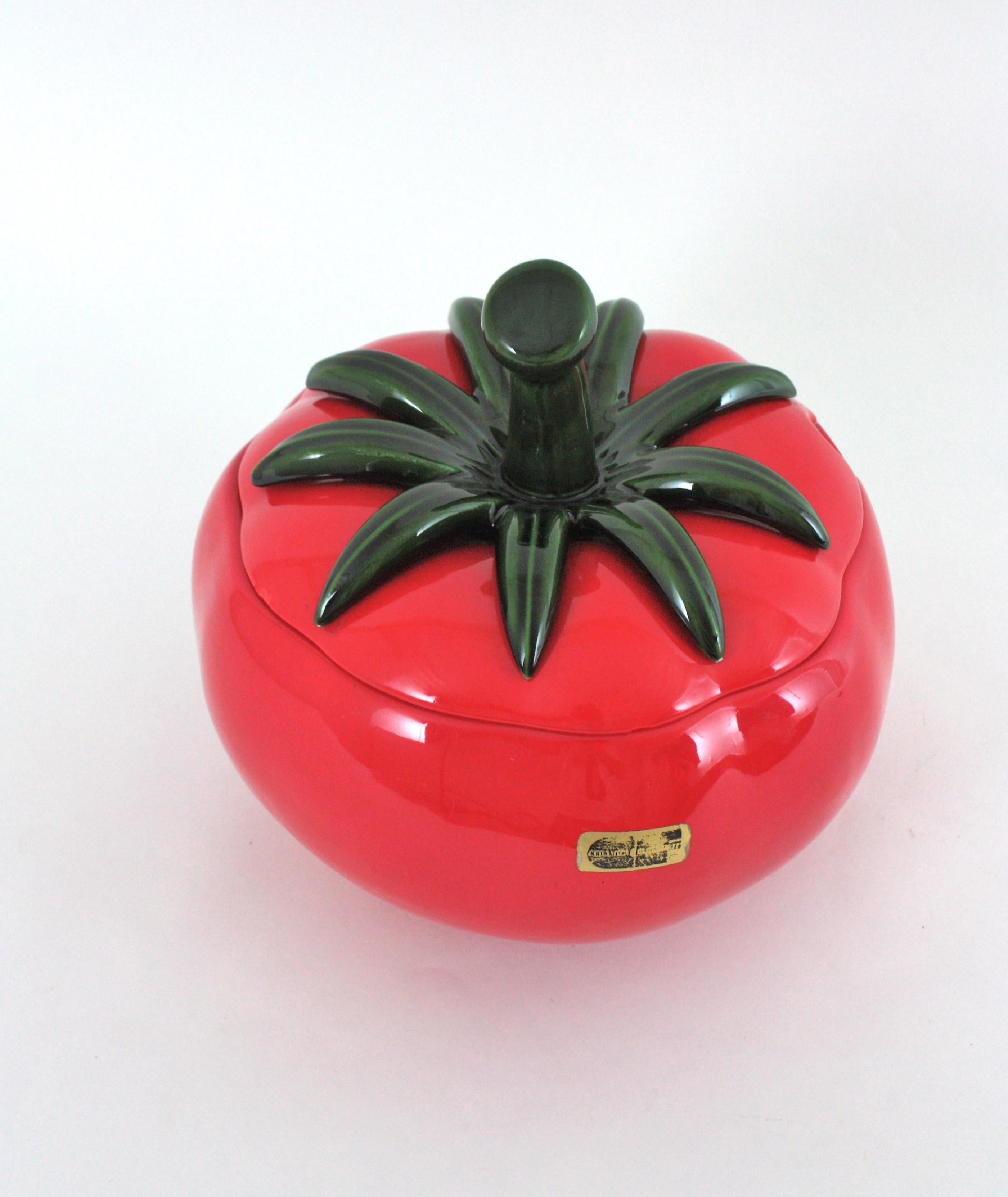 Massive Red Tomato Glazed Ceramic Tureen Centerpiece, 1960s For Sale 7