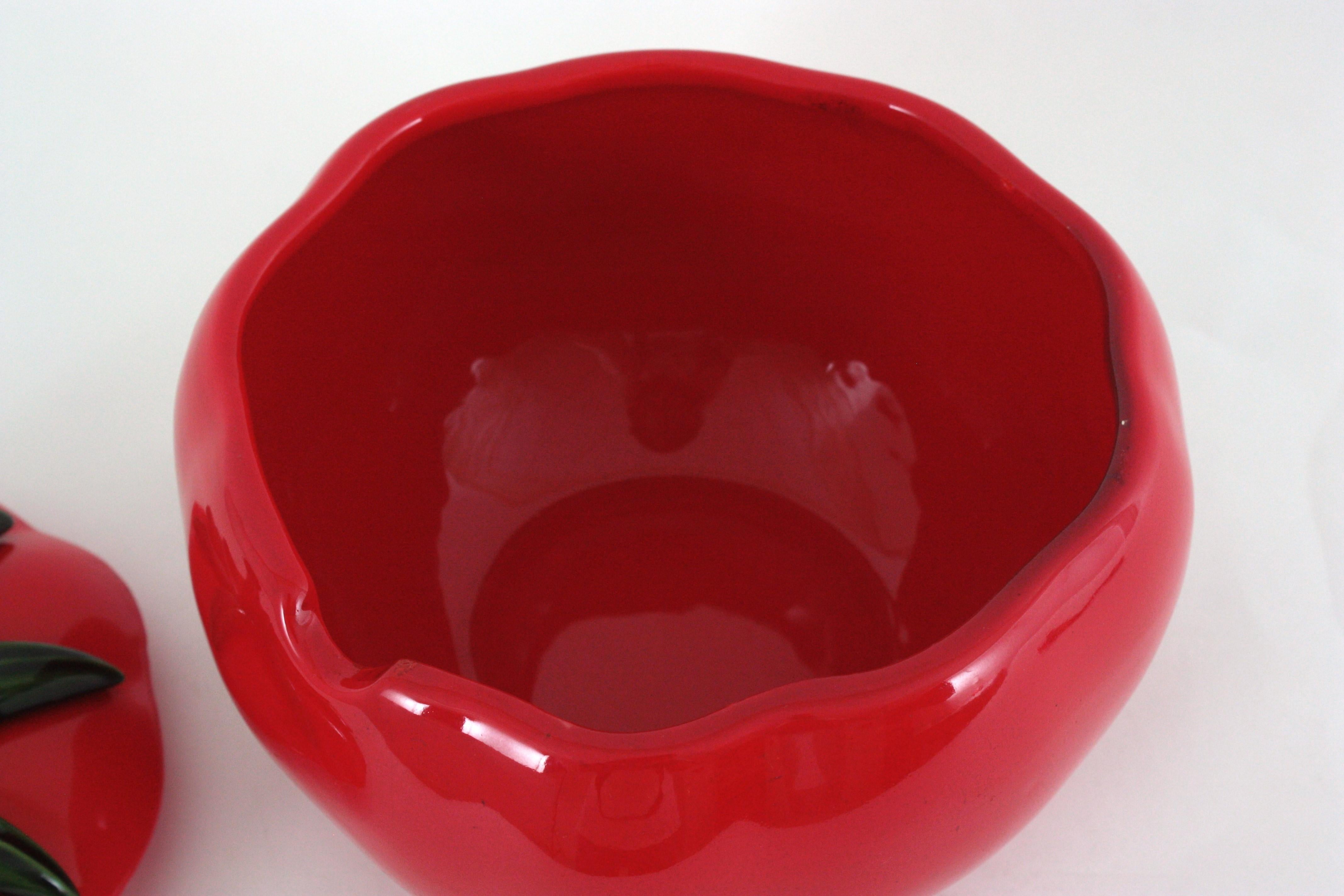 Massive Red Tomato Glazed Ceramic Tureen Centerpiece, 1960s For Sale 10