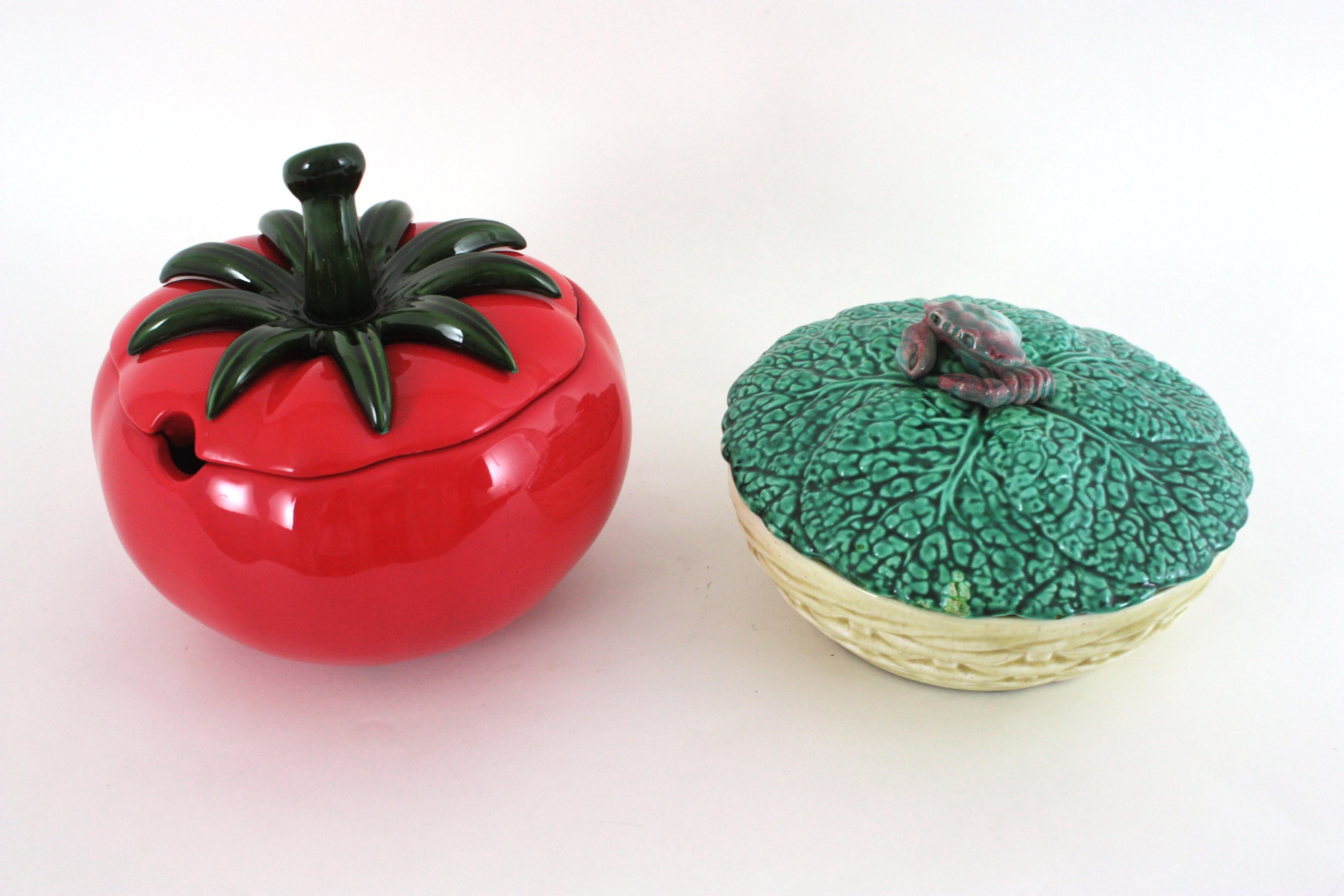 Massive Red Tomato Glazed Ceramic Tureen Centerpiece, 1960s For Sale 12