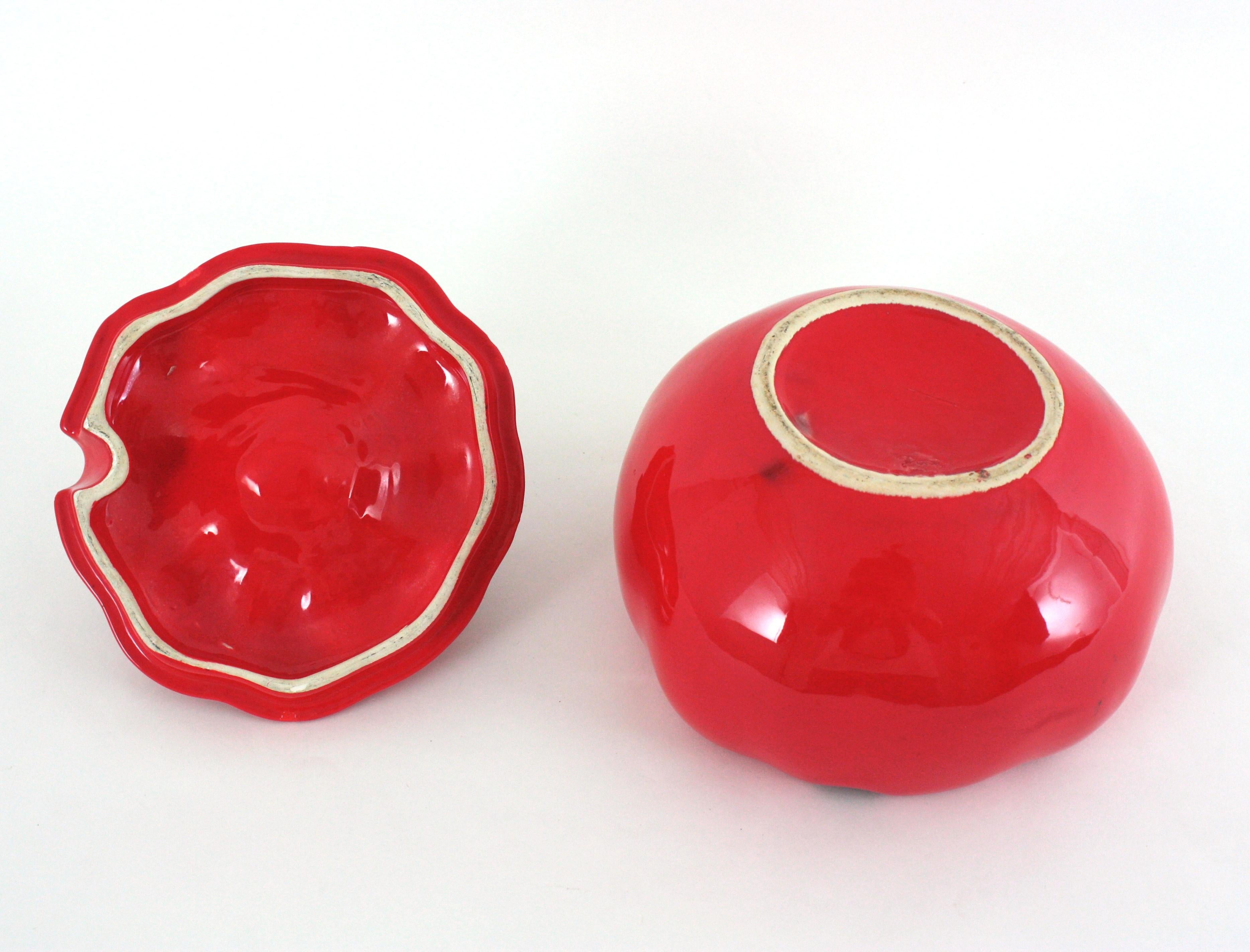 Massive Red Tomato Glazed Ceramic Tureen Centerpiece, 1960s For Sale 13
