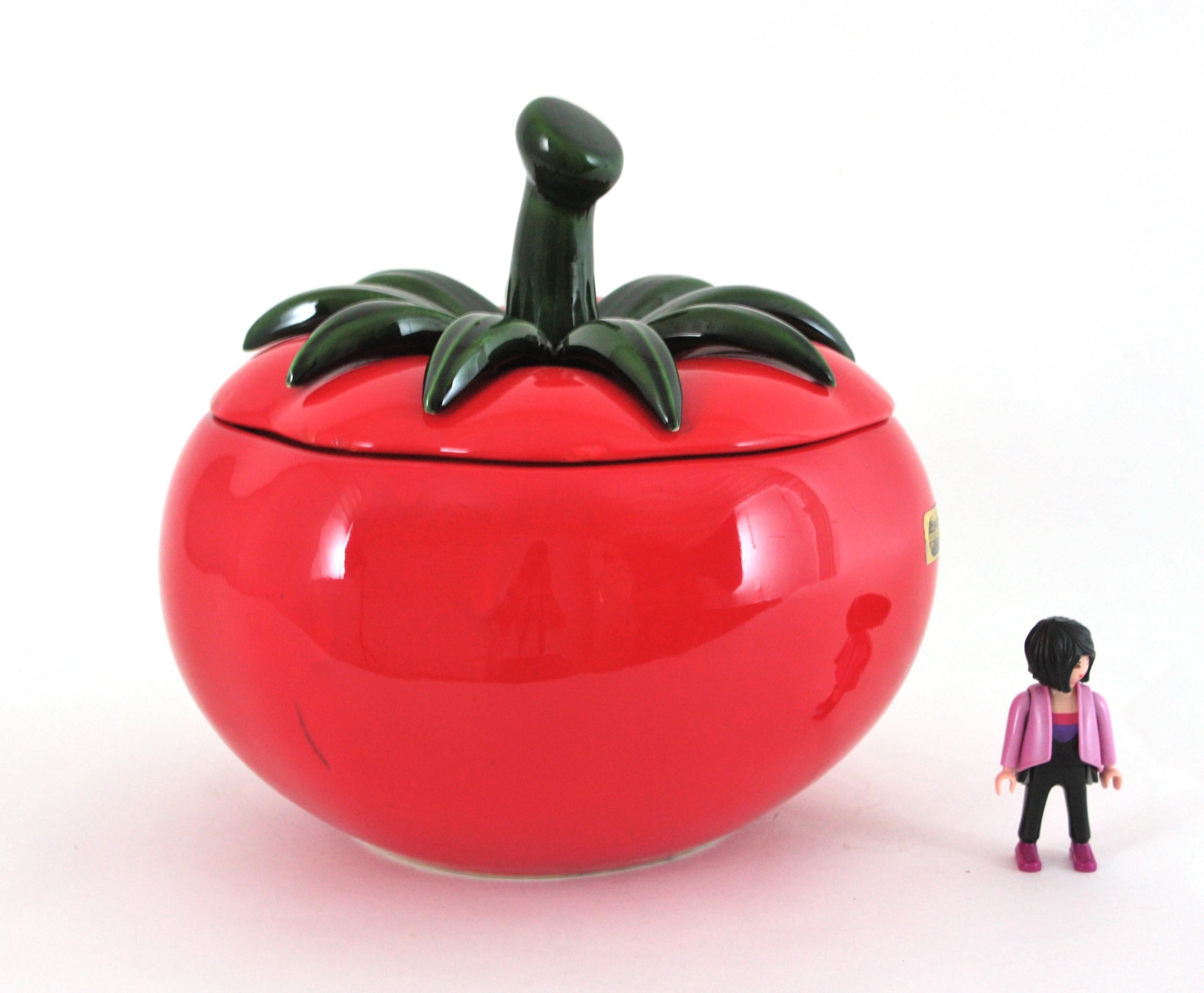 Mid-Century Modern Massive Red Tomato Glazed Ceramic Tureen Centerpiece, 1960s For Sale