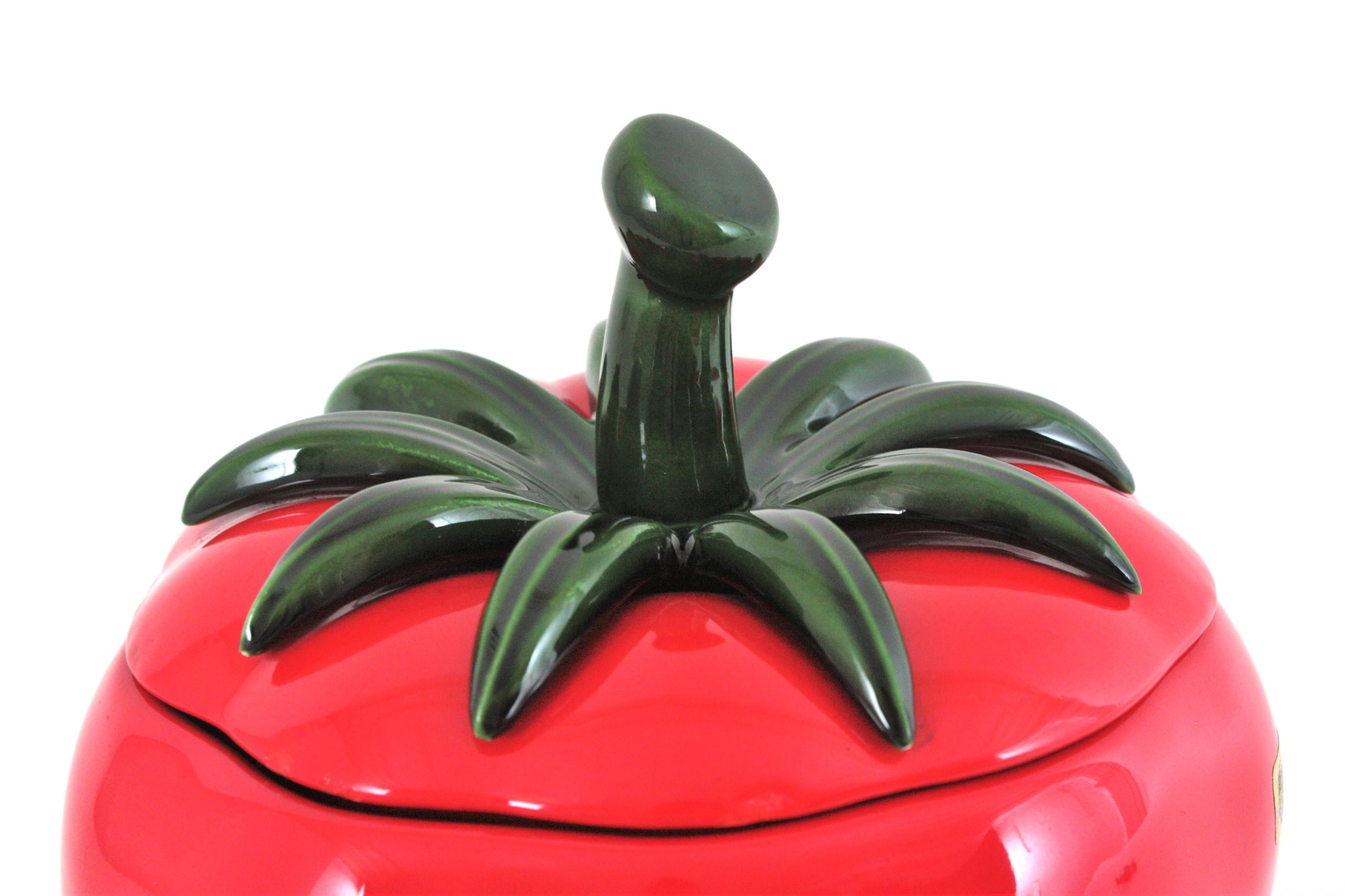 Spanish Massive Red Tomato Glazed Ceramic Tureen Centerpiece, 1960s For Sale