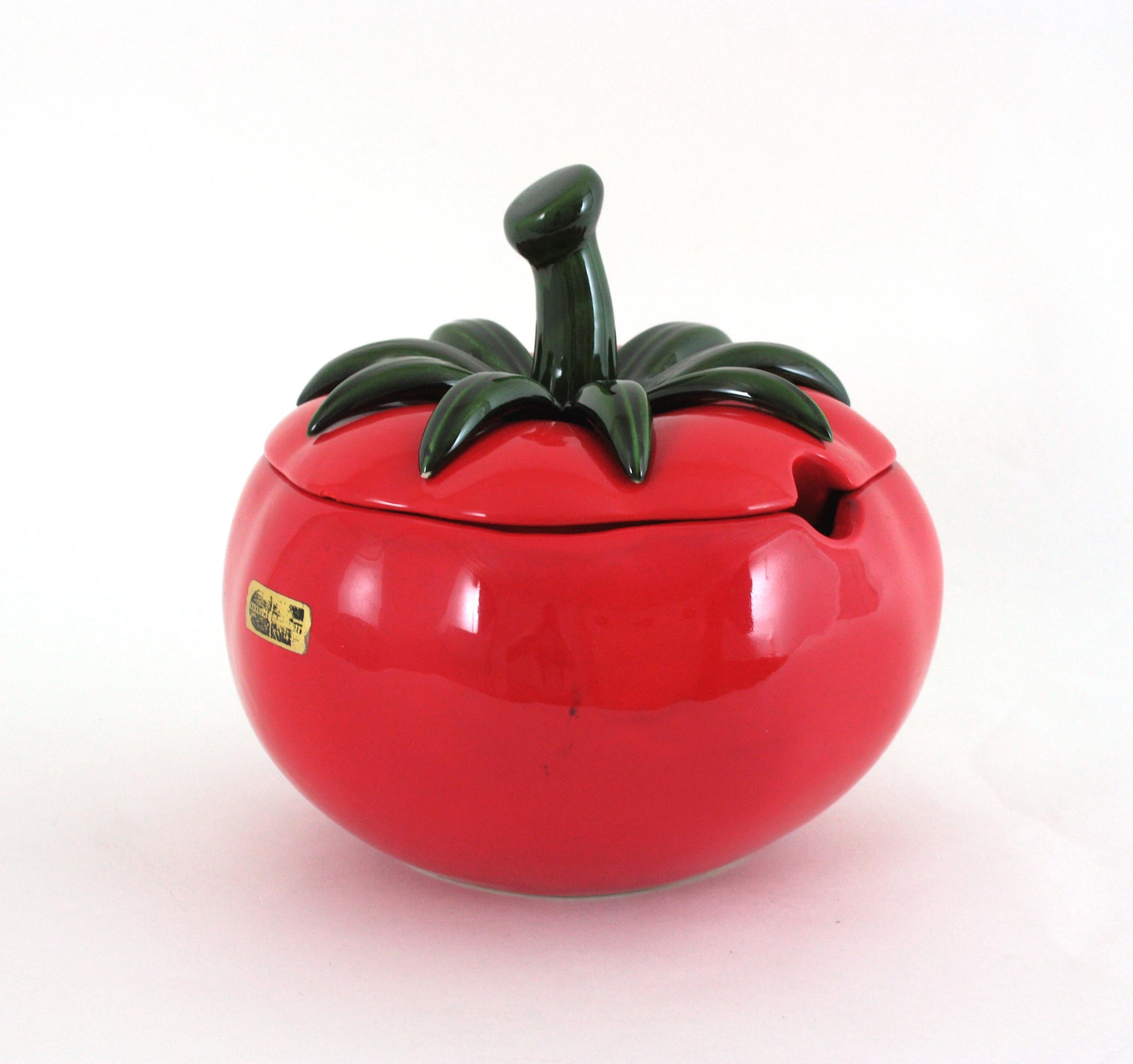 Massive Red Tomato Glazed Ceramic Tureen Centerpiece, 1960s In Good Condition For Sale In Barcelona, ES