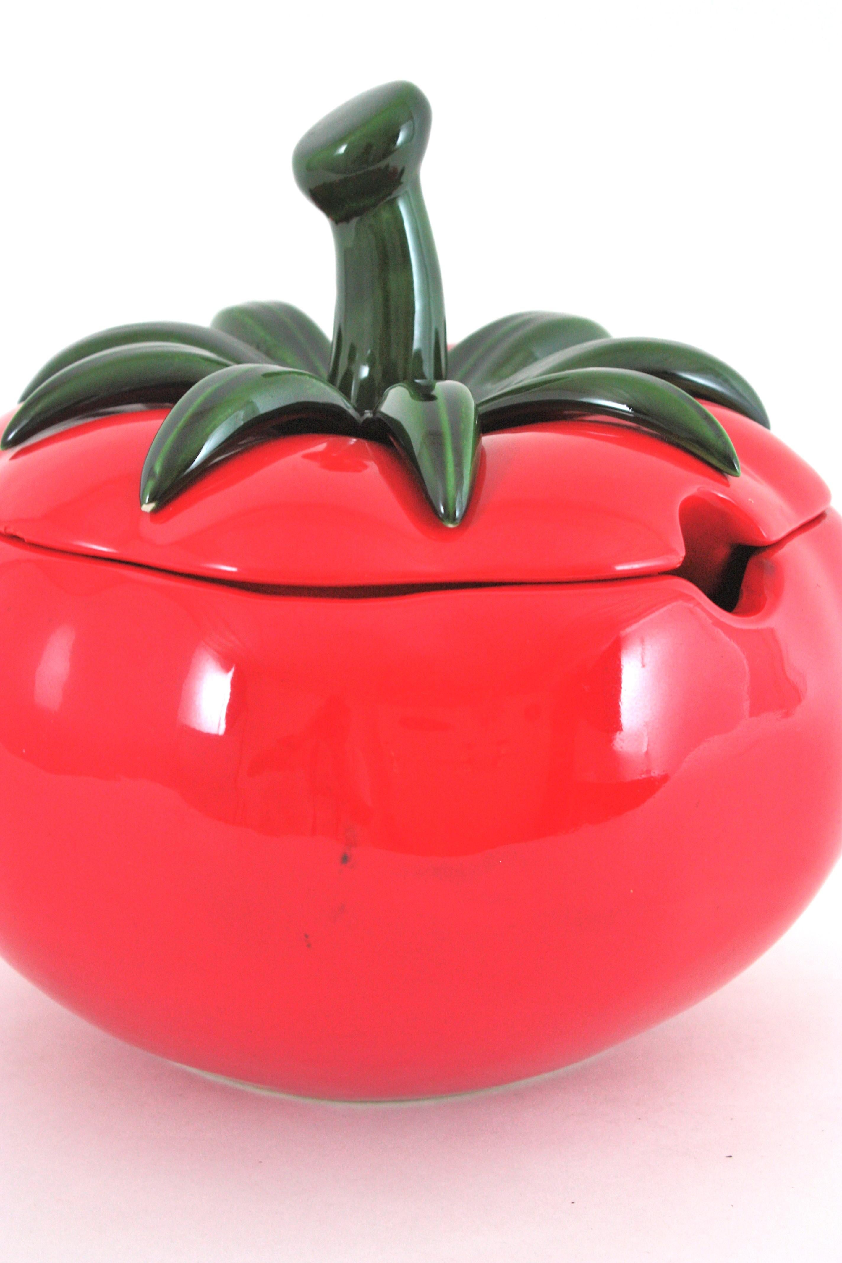 20th Century Massive Red Tomato Glazed Ceramic Tureen Centerpiece, 1960s For Sale