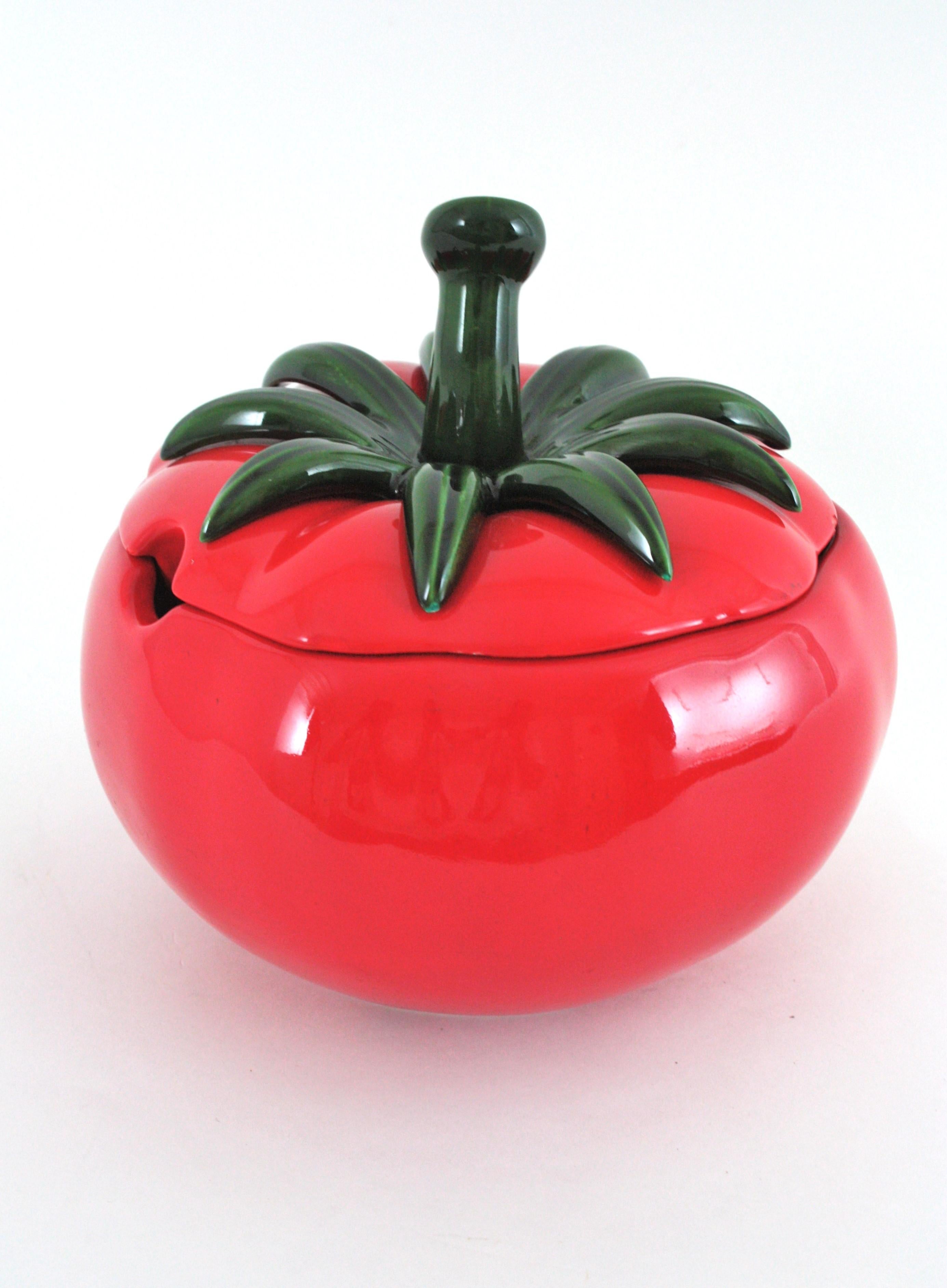 Majolica Massive Red Tomato Glazed Ceramic Tureen Centerpiece, 1960s For Sale