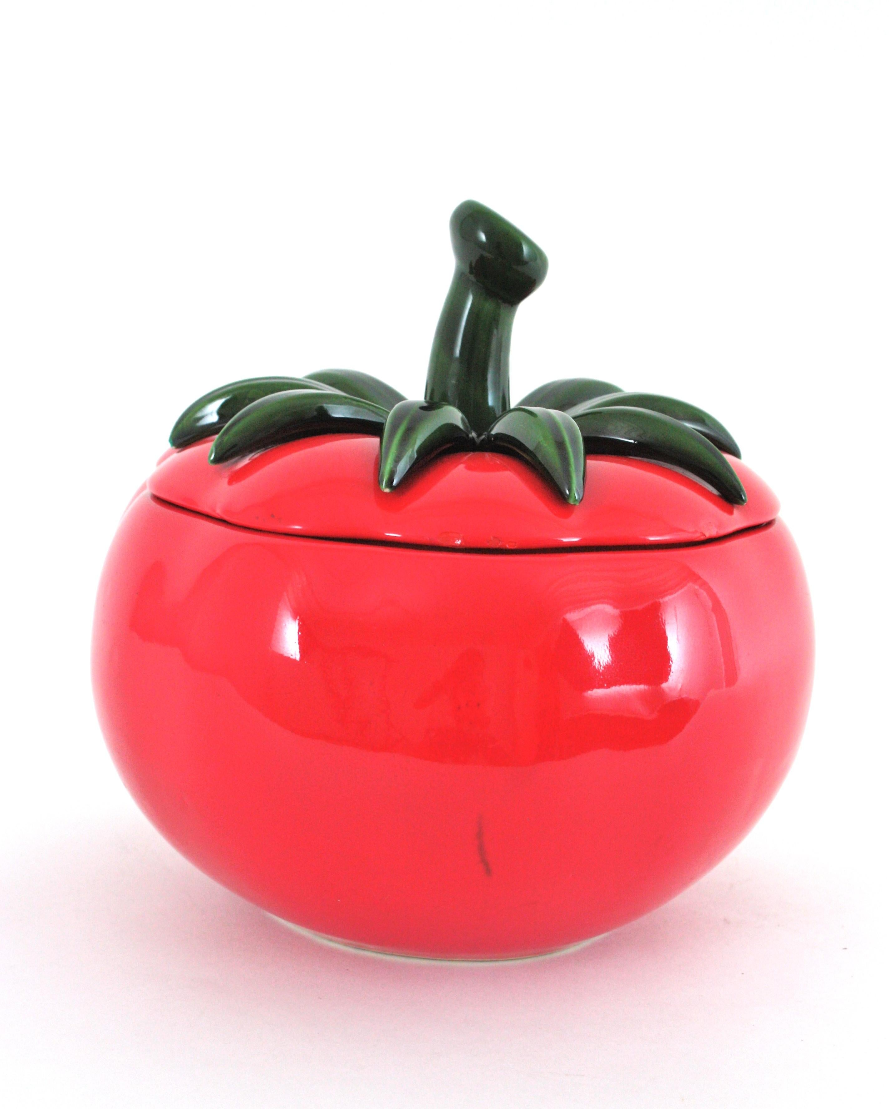 Massive Red Tomato Glazed Ceramic Tureen Centerpiece, 1960s For Sale 1