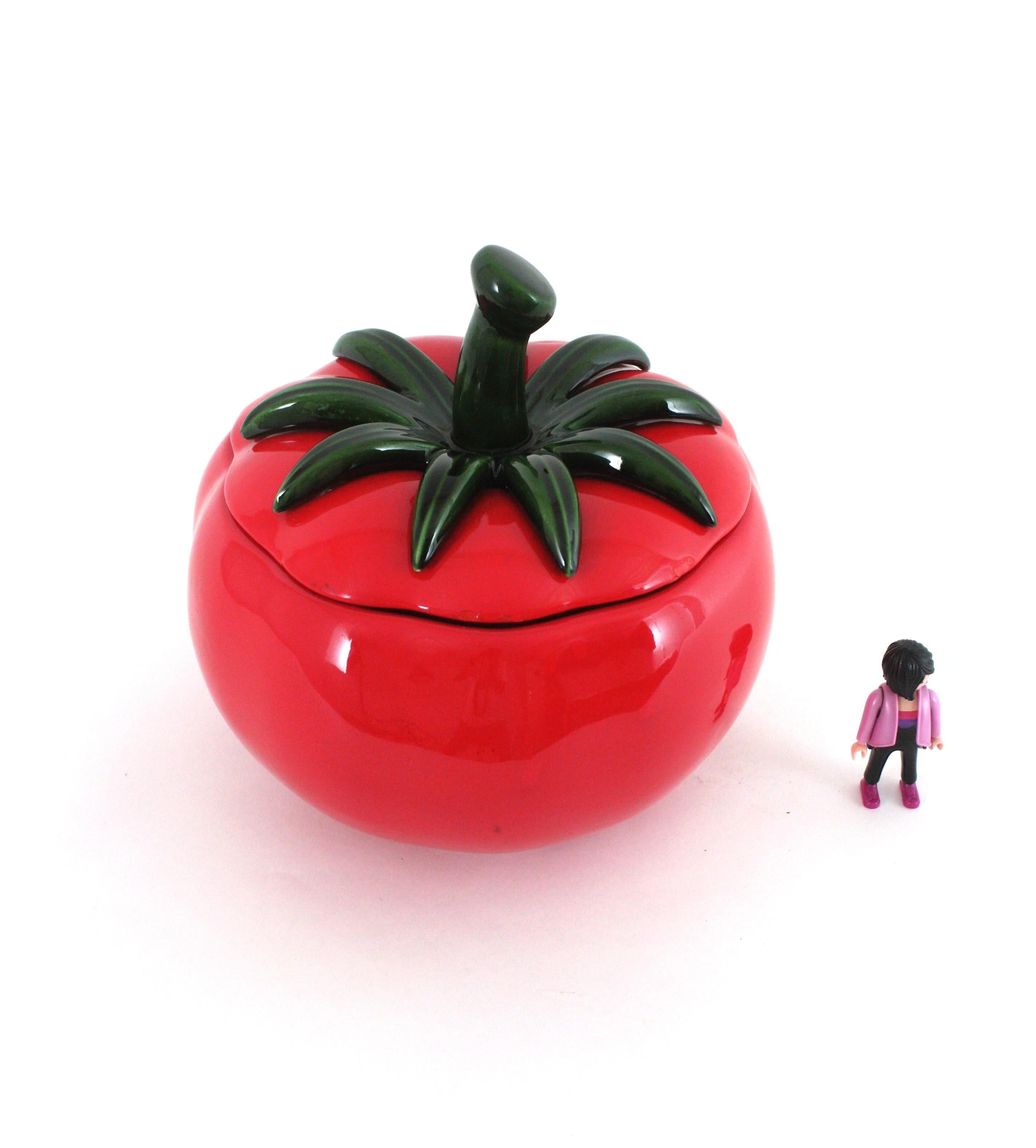 Massive Red Tomato Glazed Ceramic Tureen Centerpiece, 1960s For Sale 2