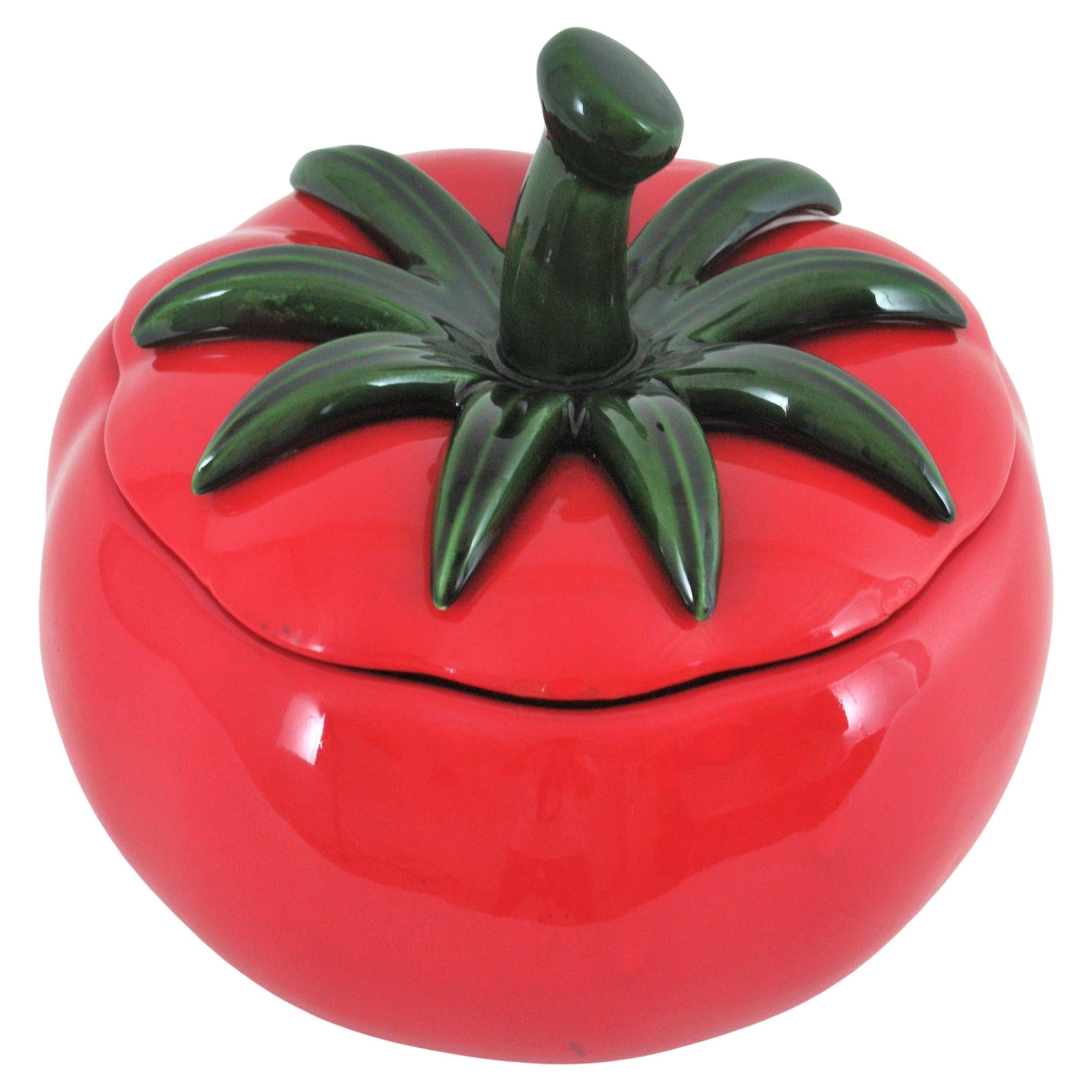 Massive Red Tomato Glazed Ceramic Tureen Centerpiece, 1960s For Sale