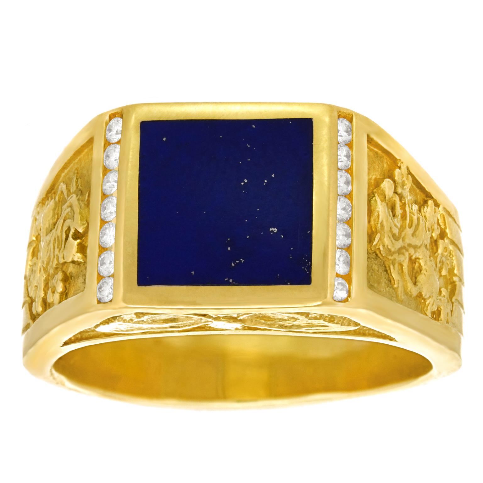 Square Cut Massive Renaissance Revival Gold Ring