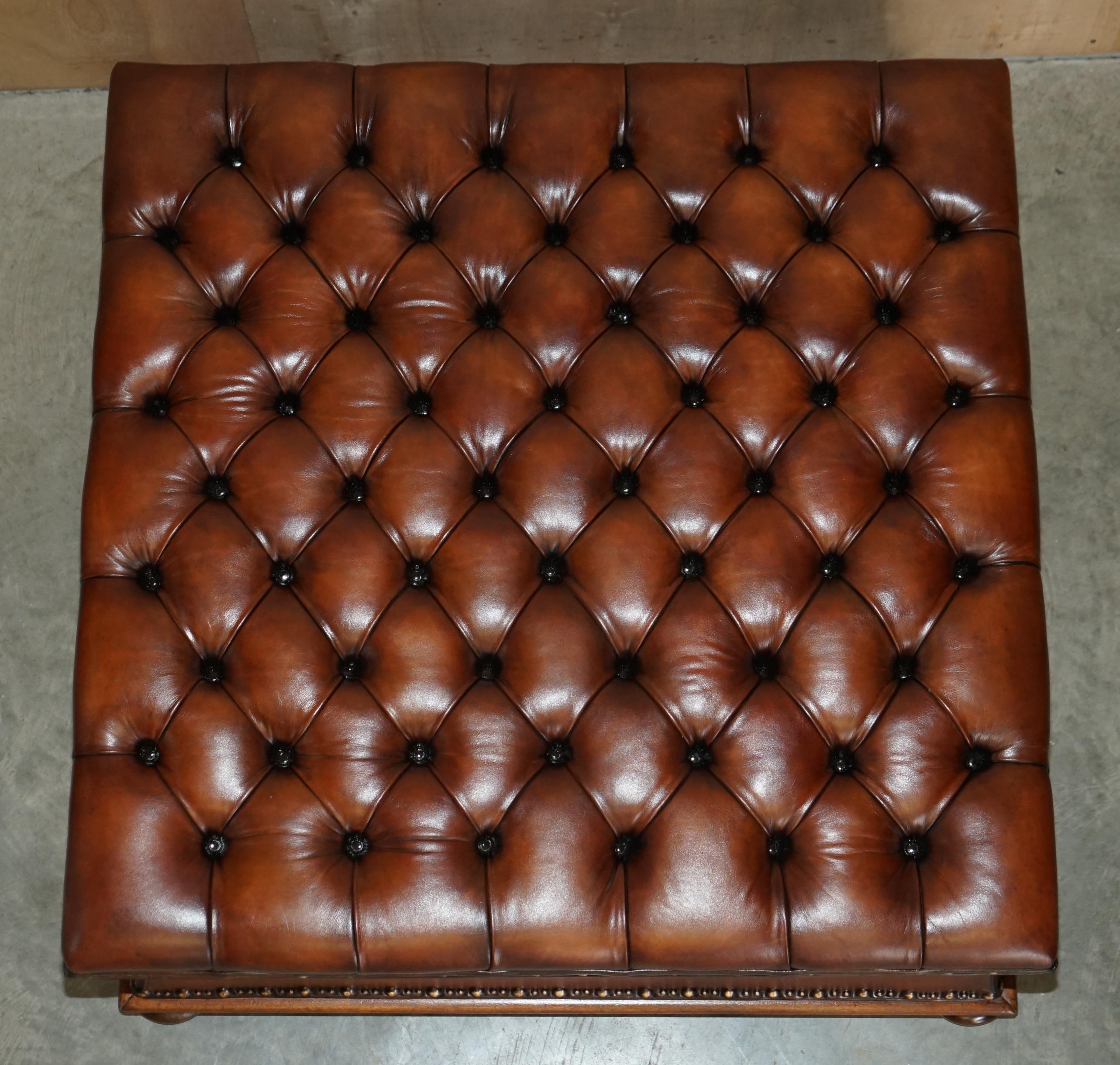 Massive Restored Hand Dyed Cigar Brown Leather Chesterfield Ottoman Footstool 5