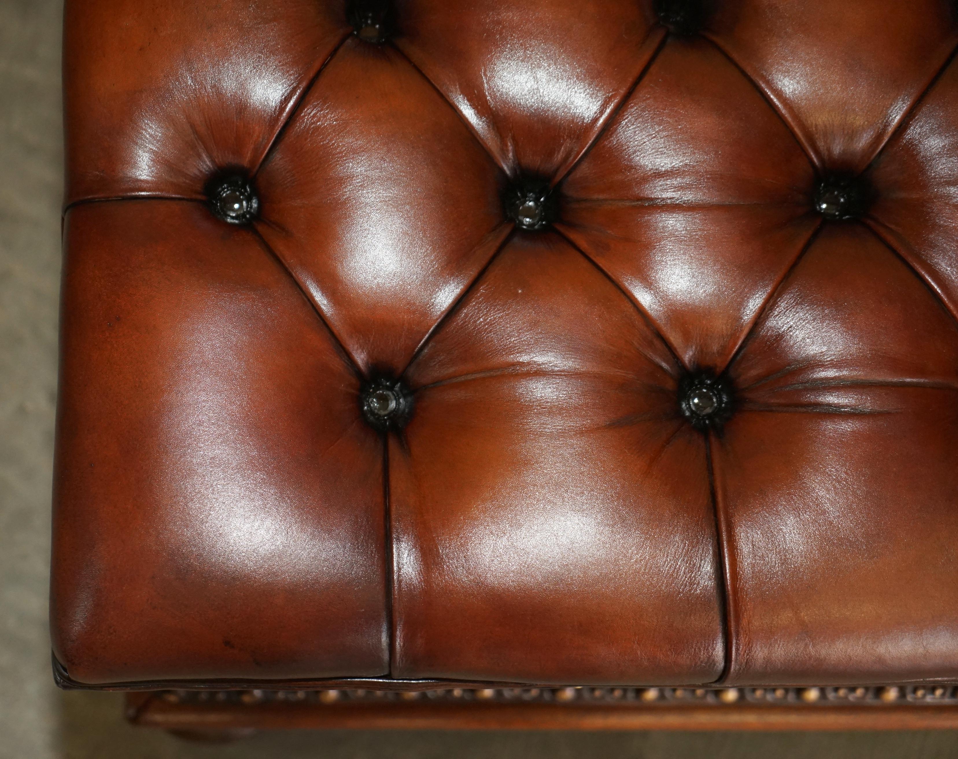 Massive Restored Hand Dyed Cigar Brown Leather Chesterfield Ottoman Footstool 6