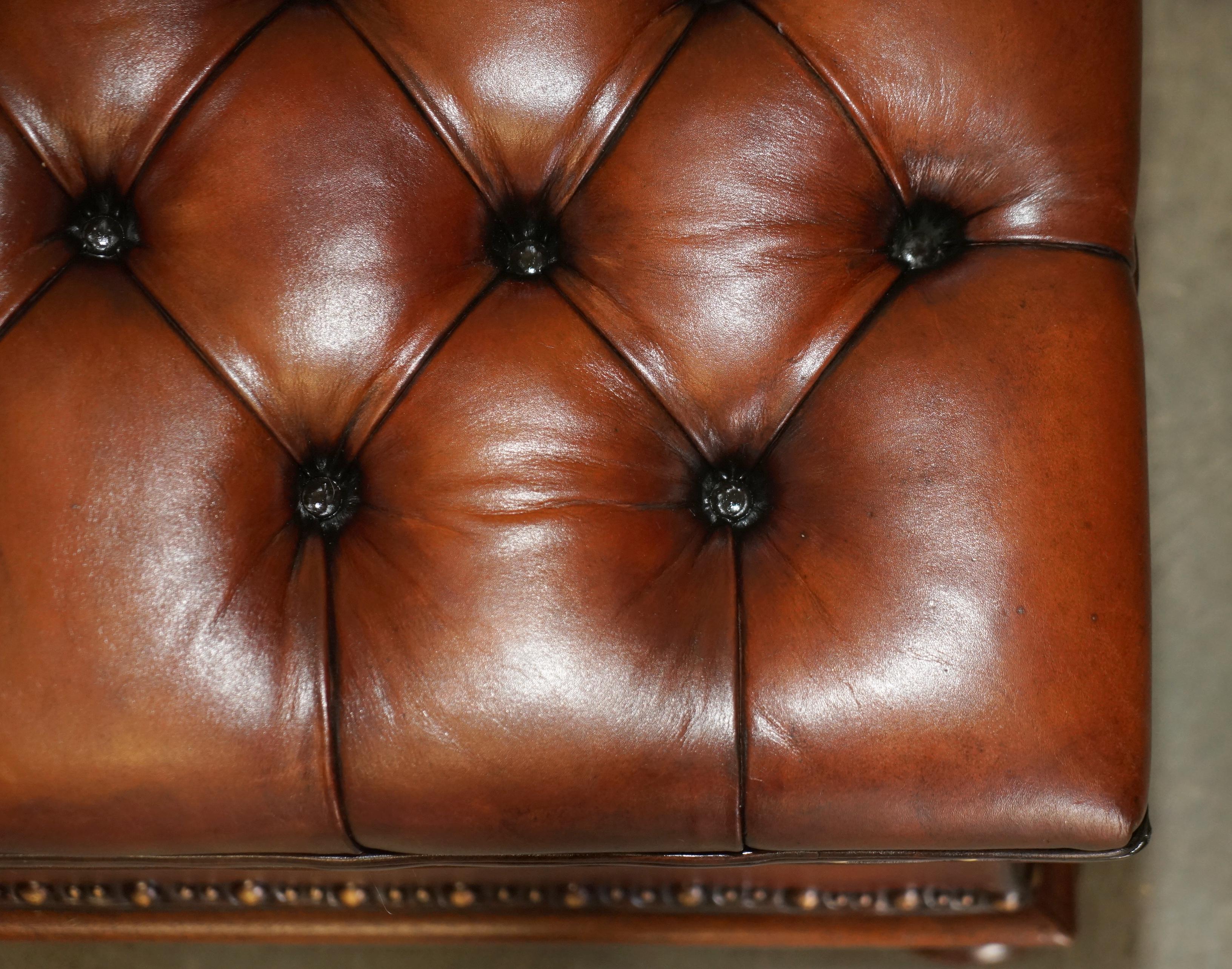 Massive Restored Hand Dyed Cigar Brown Leather Chesterfield Ottoman Footstool 7