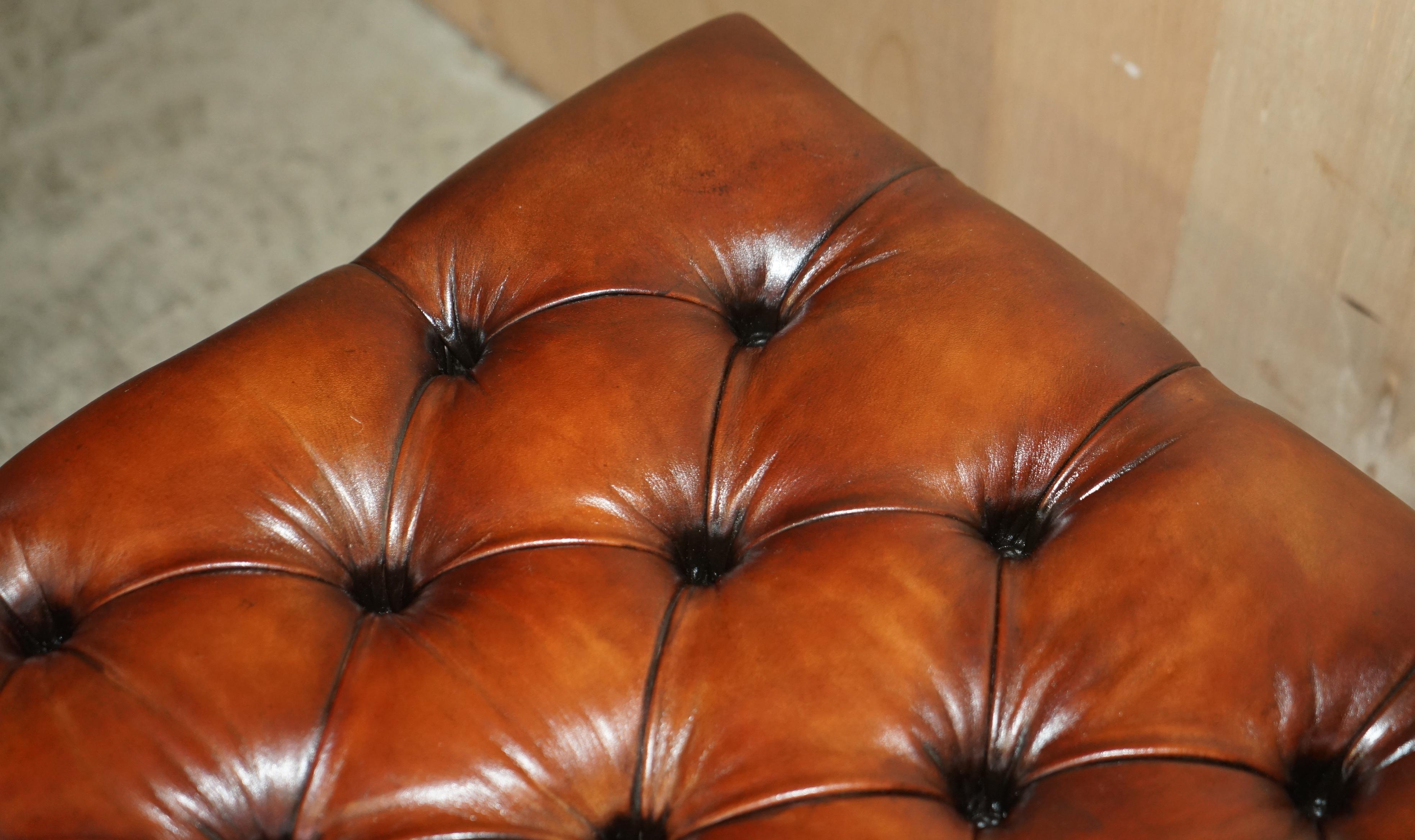 Massive Restored Hand Dyed Cigar Brown Leather Chesterfield Ottoman Footstool 8