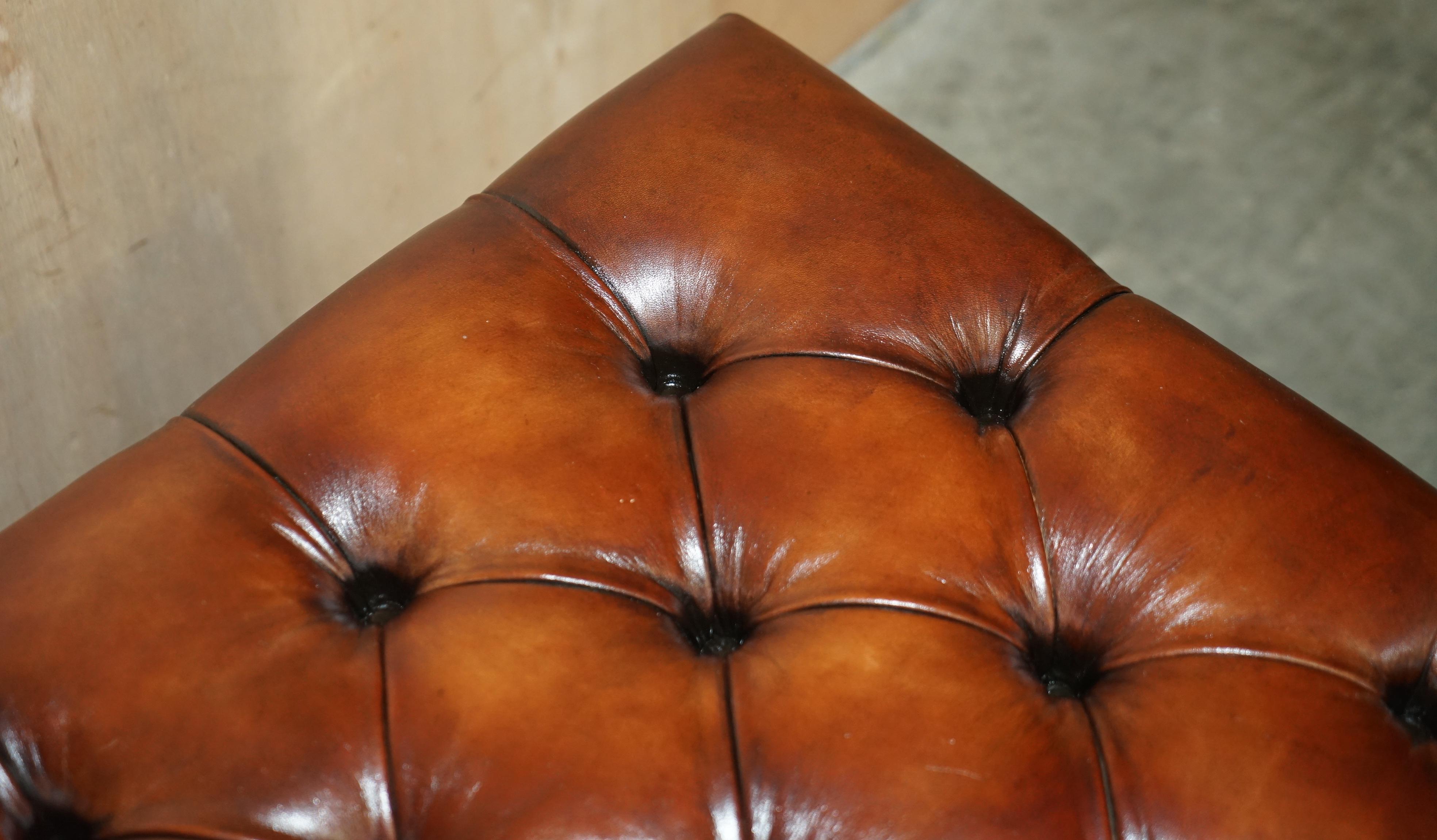 Massive Restored Hand Dyed Cigar Brown Leather Chesterfield Ottoman Footstool 9