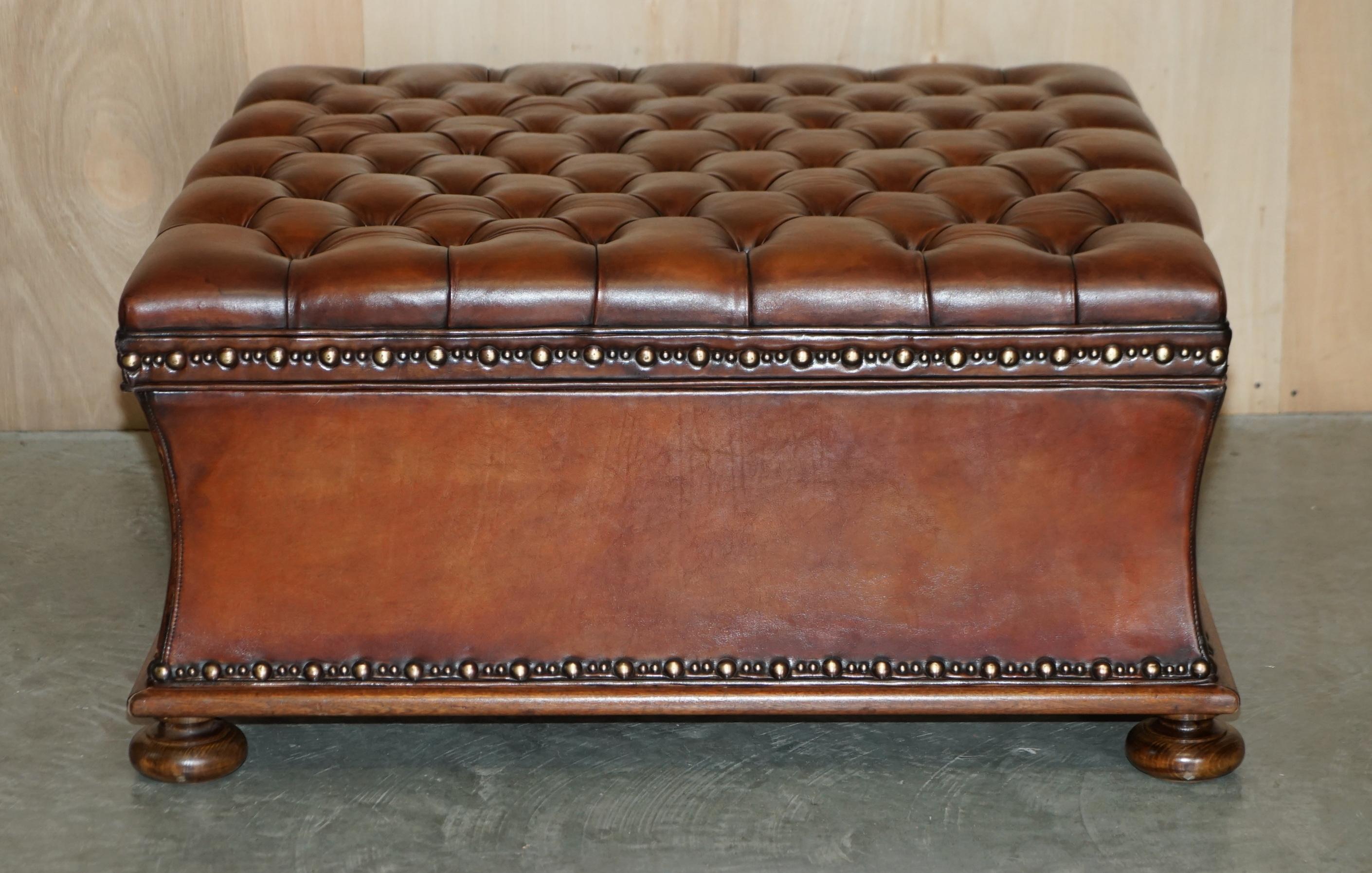We are delighted to offer for sale this absolutely massive, fully restored Ralph Lauren, hand dyed cigar brown leather Victorian style ottoman with huge amounts of internal storage 

This is one of the most impressive pieces I have seen in a long