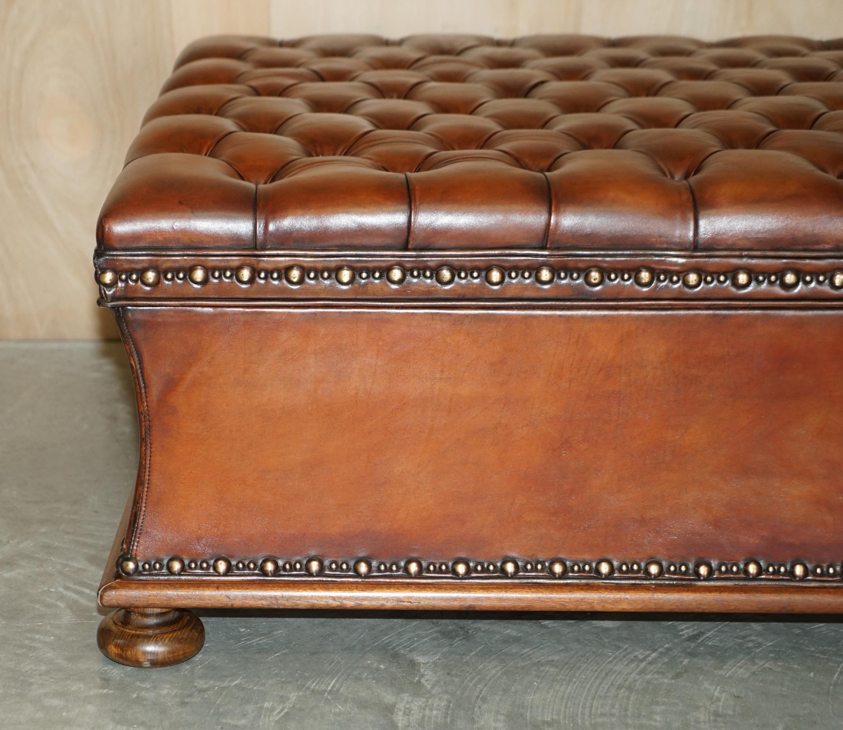 American Massive Restored Hand Dyed Cigar Brown Leather Chesterfield Ottoman Footstool