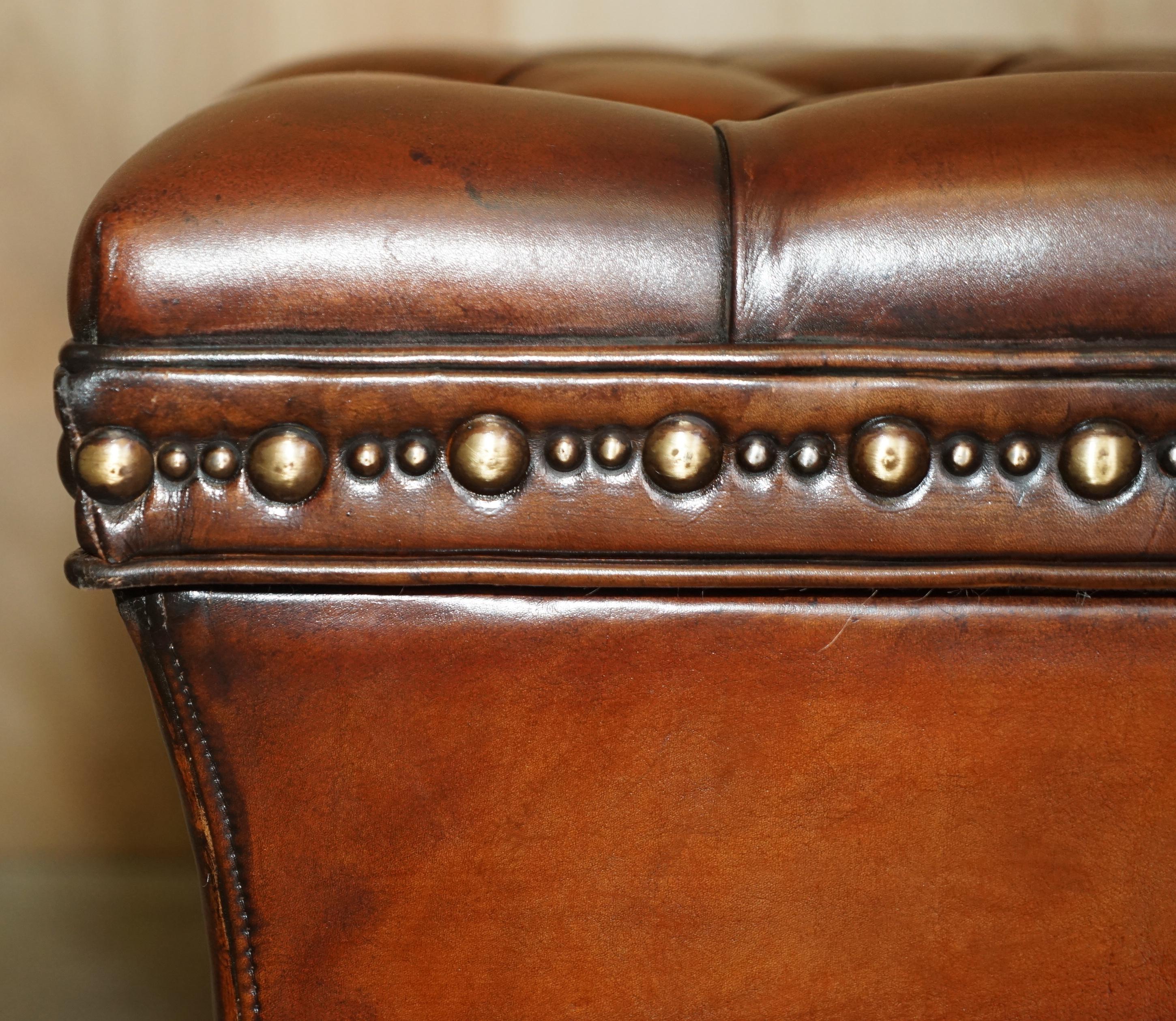 20th Century Massive Restored Hand Dyed Cigar Brown Leather Chesterfield Ottoman Footstool