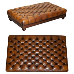 Massive restauriert Hand gefärbt Zigarre braun Leder Chesterfield Ottoman Fußhocker