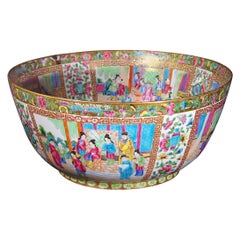 Massive Rose Canton Porcelain Punch Bowl, Edmé Samson et Cie, Paris