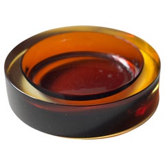 Massive round Amber sommerso glass  Decorative Murano Bowl by Mario Pinzoni