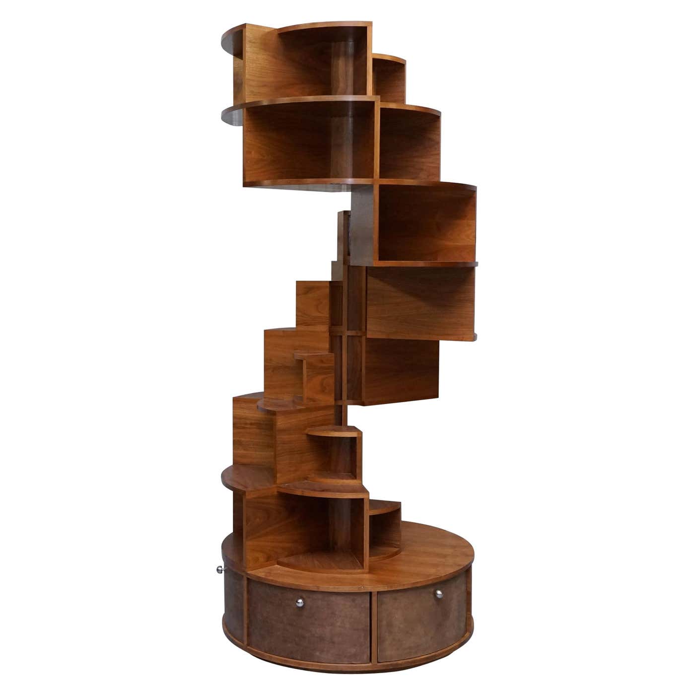 Massive Round Revolving Bookcase Display Cabinet with Cupboard Base at ...