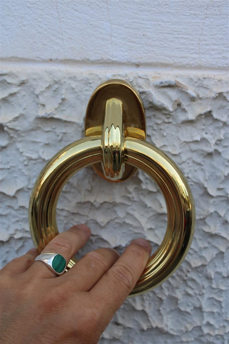 Mid-Century Modern Massive Round Ring Polished Brass Handles, Italian Design, 1970s For Sale