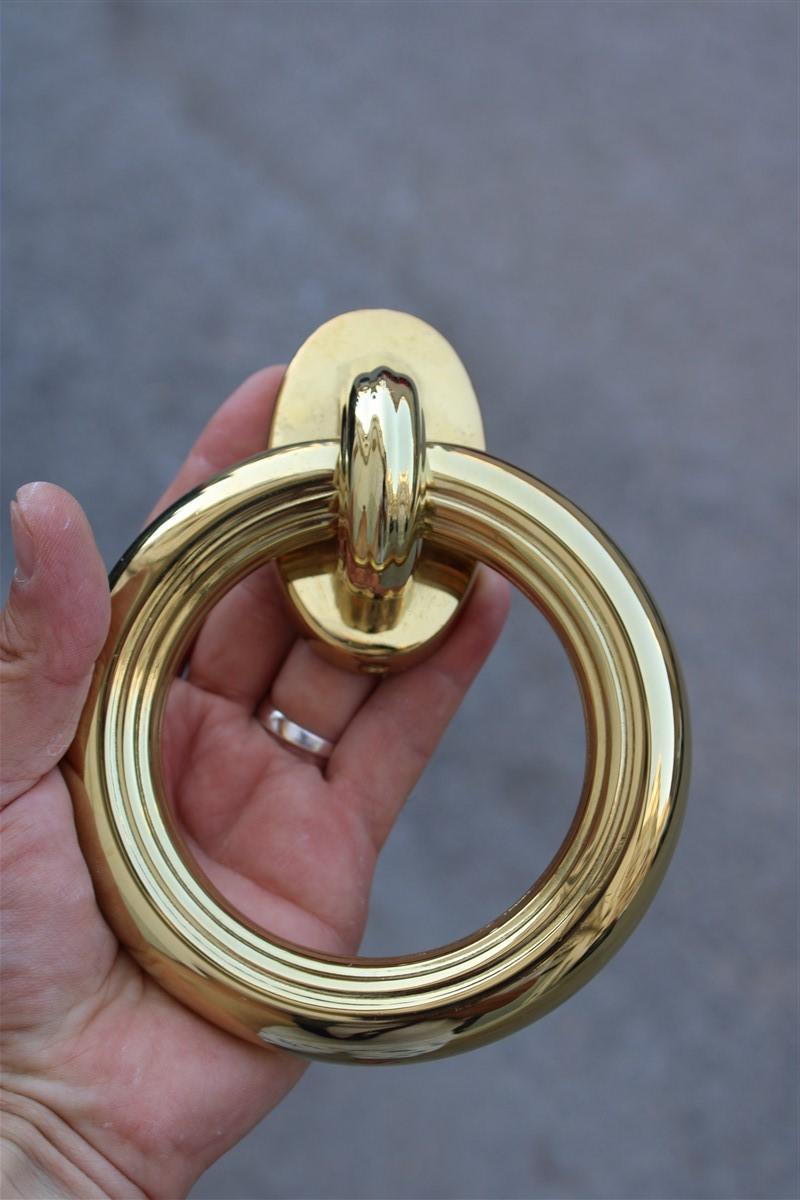 European Massive Round Ring Polished Brass Handles, Italian Design, 1970s For Sale