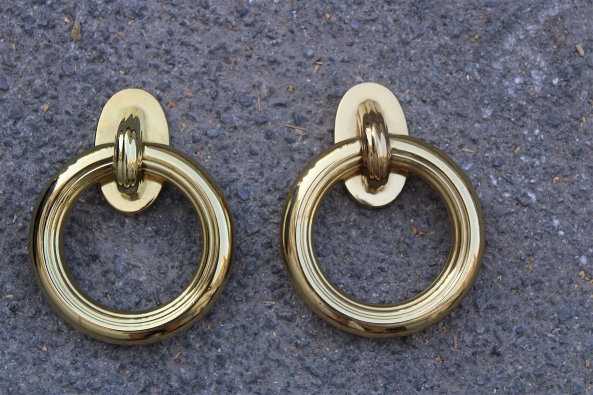 Late 20th Century Massive Round Ring Polished Brass Handles, Italian Design, 1970s For Sale