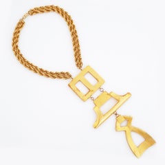 Collar Massive Runway Gilt Modernist Character Statement Necklace By Les Bernard, Años 80
