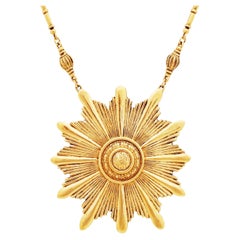 Massive Runway Gold Sunburst Pendant Necklace By Accessocraft, 1960s