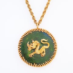 Massive Runway Jade Resin Dragon Pendant Necklace By Panetta, 1970s