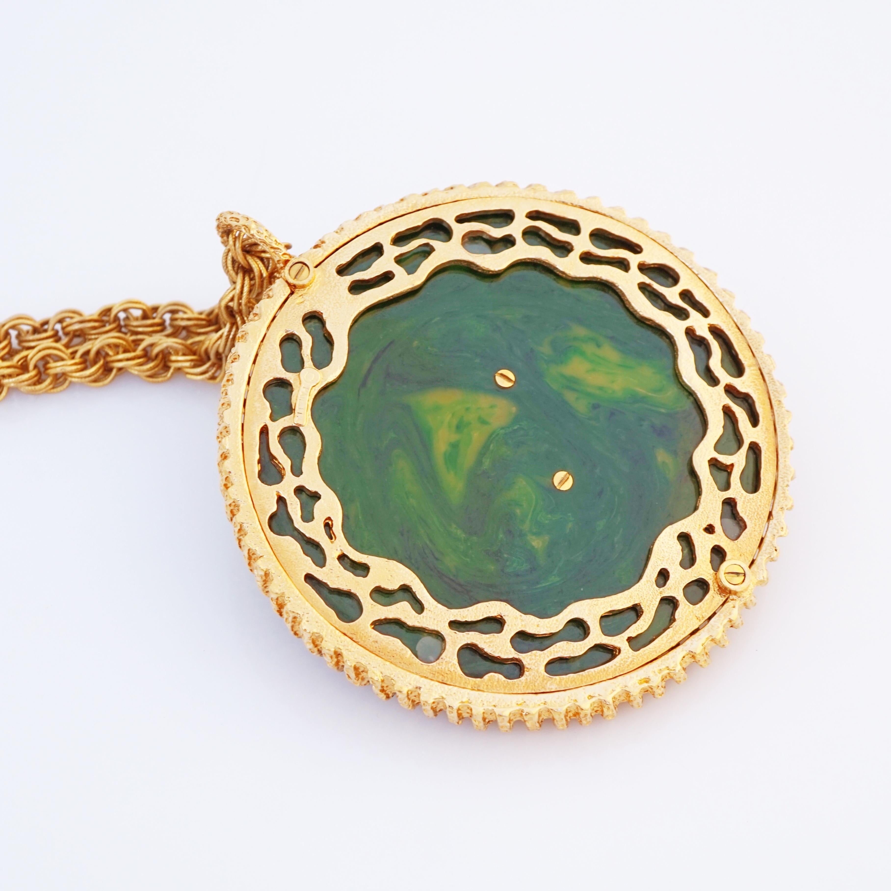 Women's Massive Runway Jade Resin Dragon Pendant Necklace By Panetta, 1970s