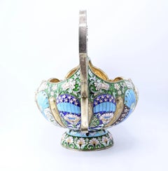 Massive Russian Enamel Silver Kovsh Vessel Fine Enamel Workmanship