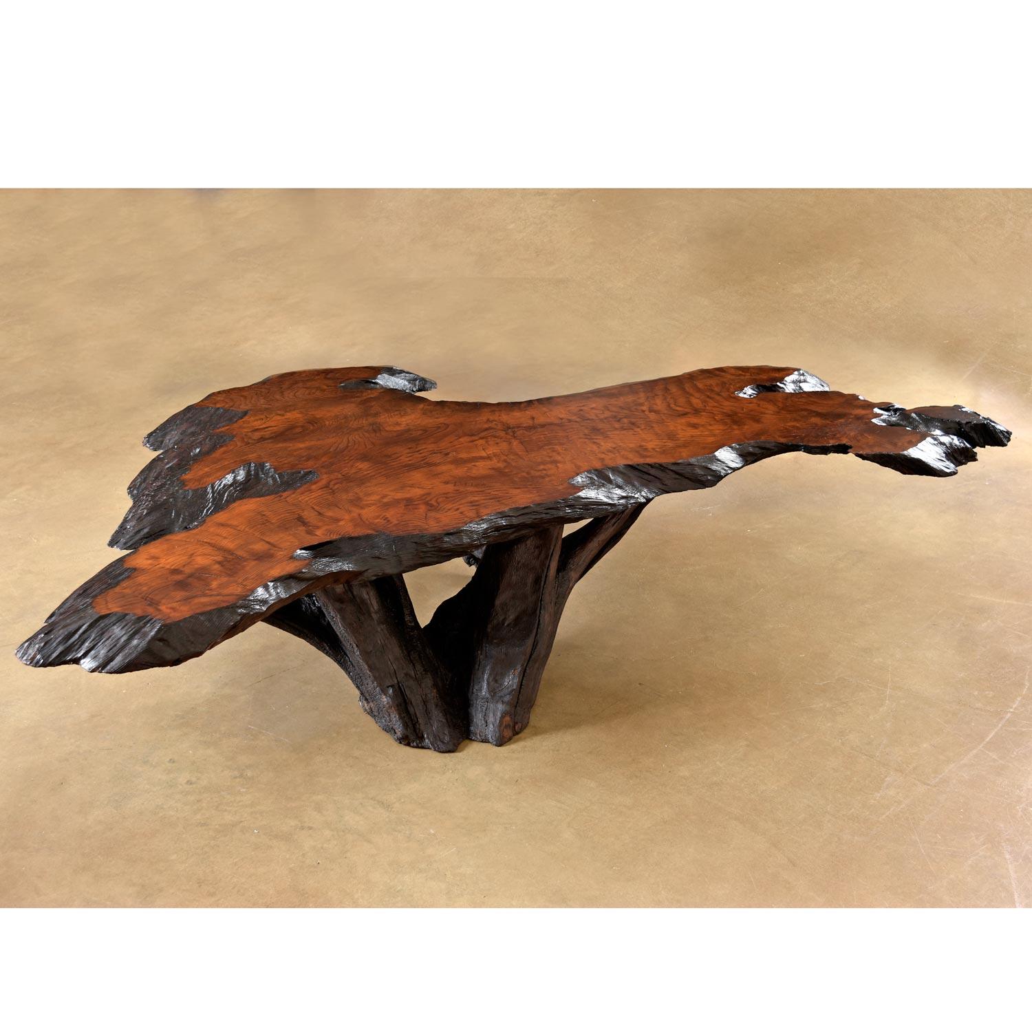 Organic Modern Massive Rustic Amorphic Live Edge Cypress Root Stump Slab Coffee Table