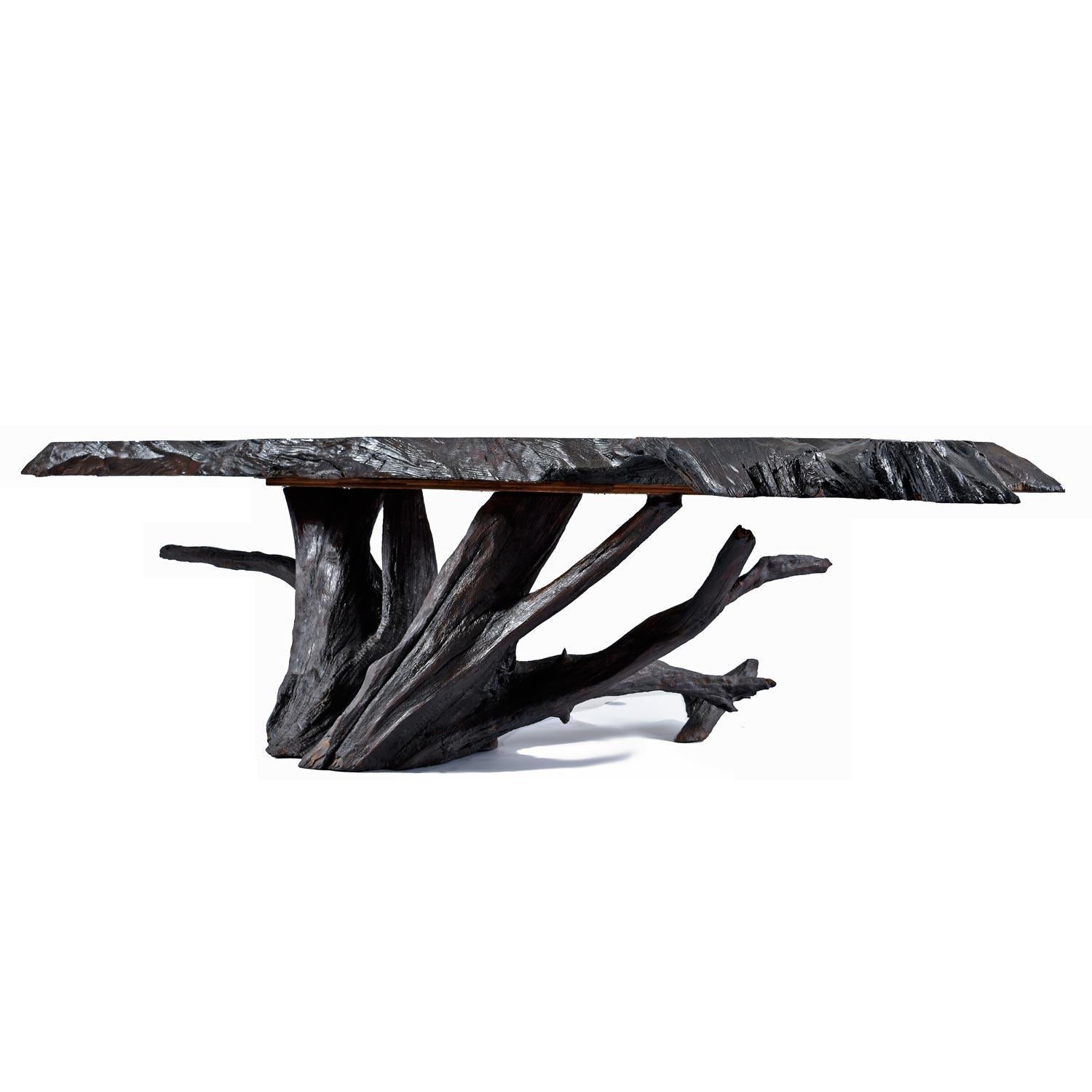 Mid-20th Century Massive Rustic Amorphic Live Edge Cypress Root Stump Slab Coffee Table