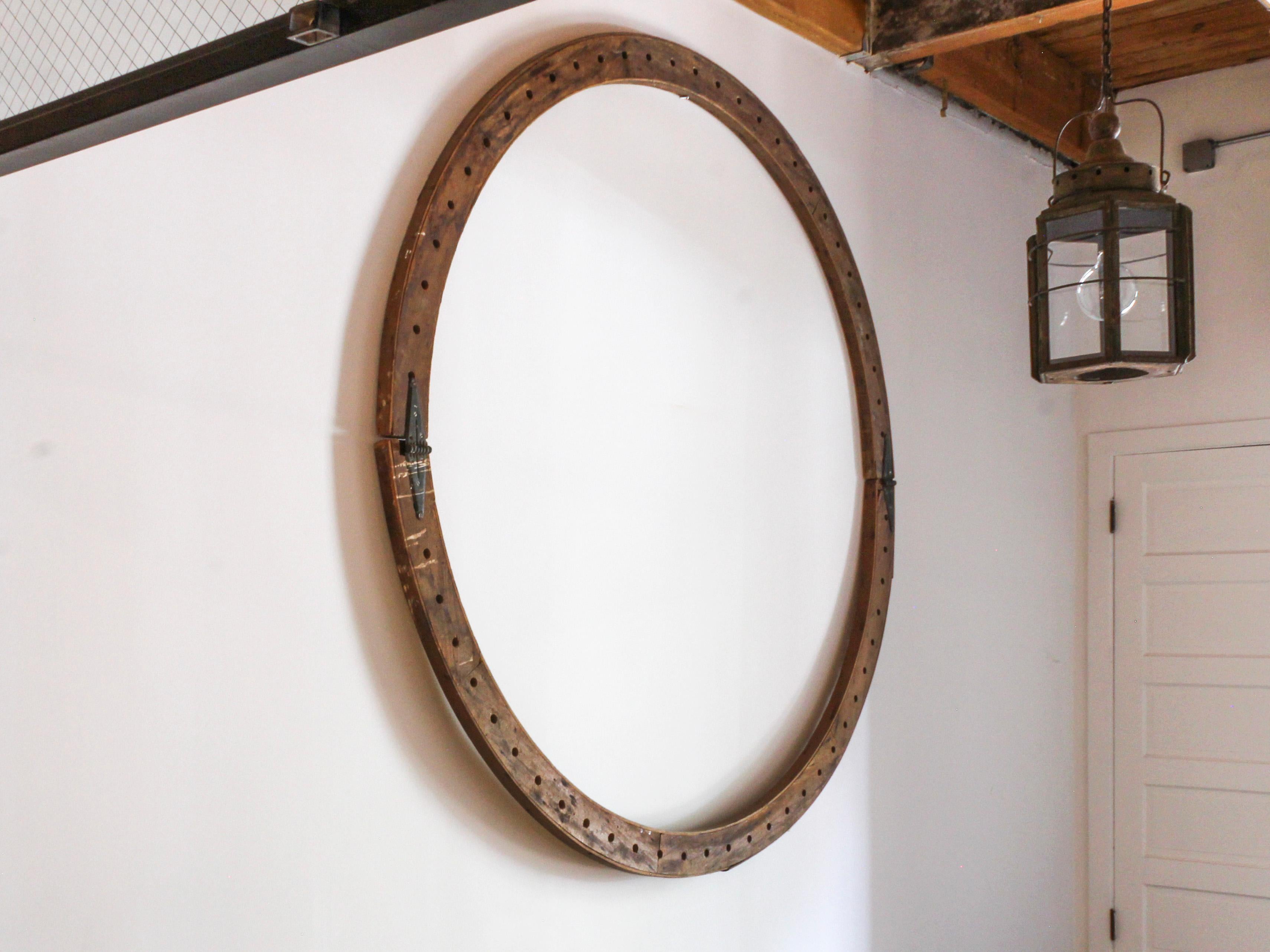 American Early 20th Century Massive Rustic Oak Circle with Hinges For Sale