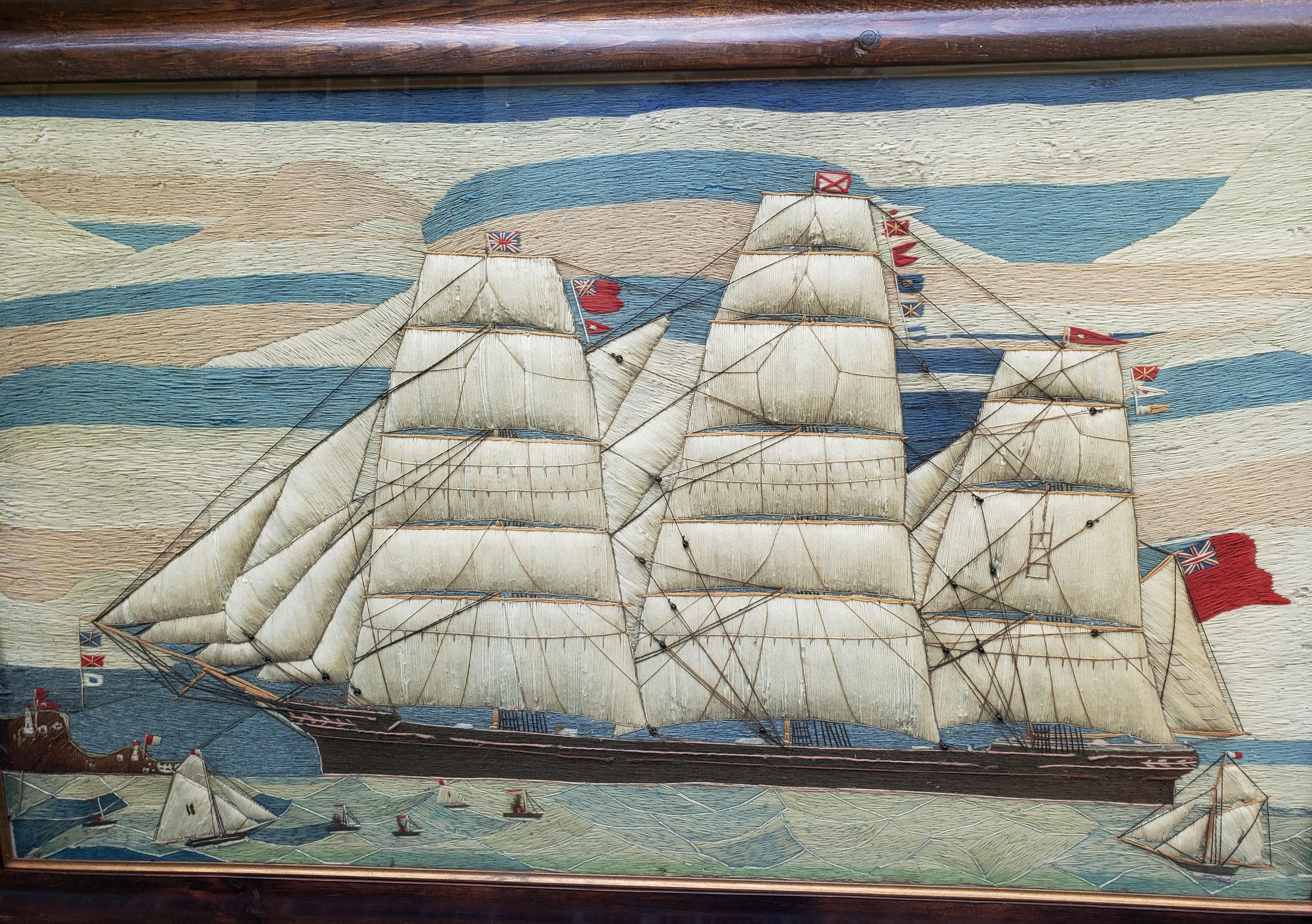 Folk Art Massive Sailor's Woolwork of a British Merchant Navy Clipper Ship