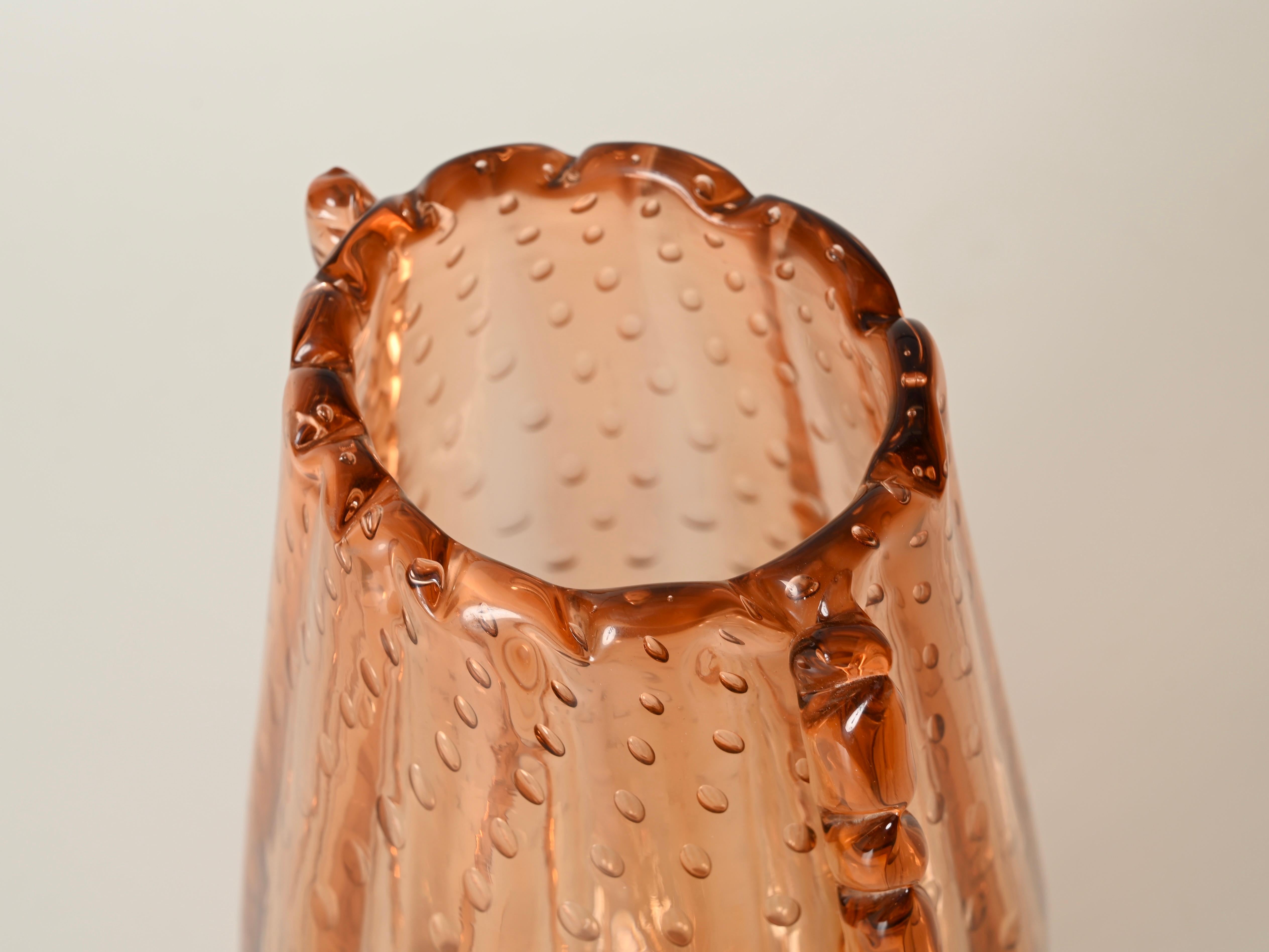 Gran jarrón salmón de cristal soplado de Murano 