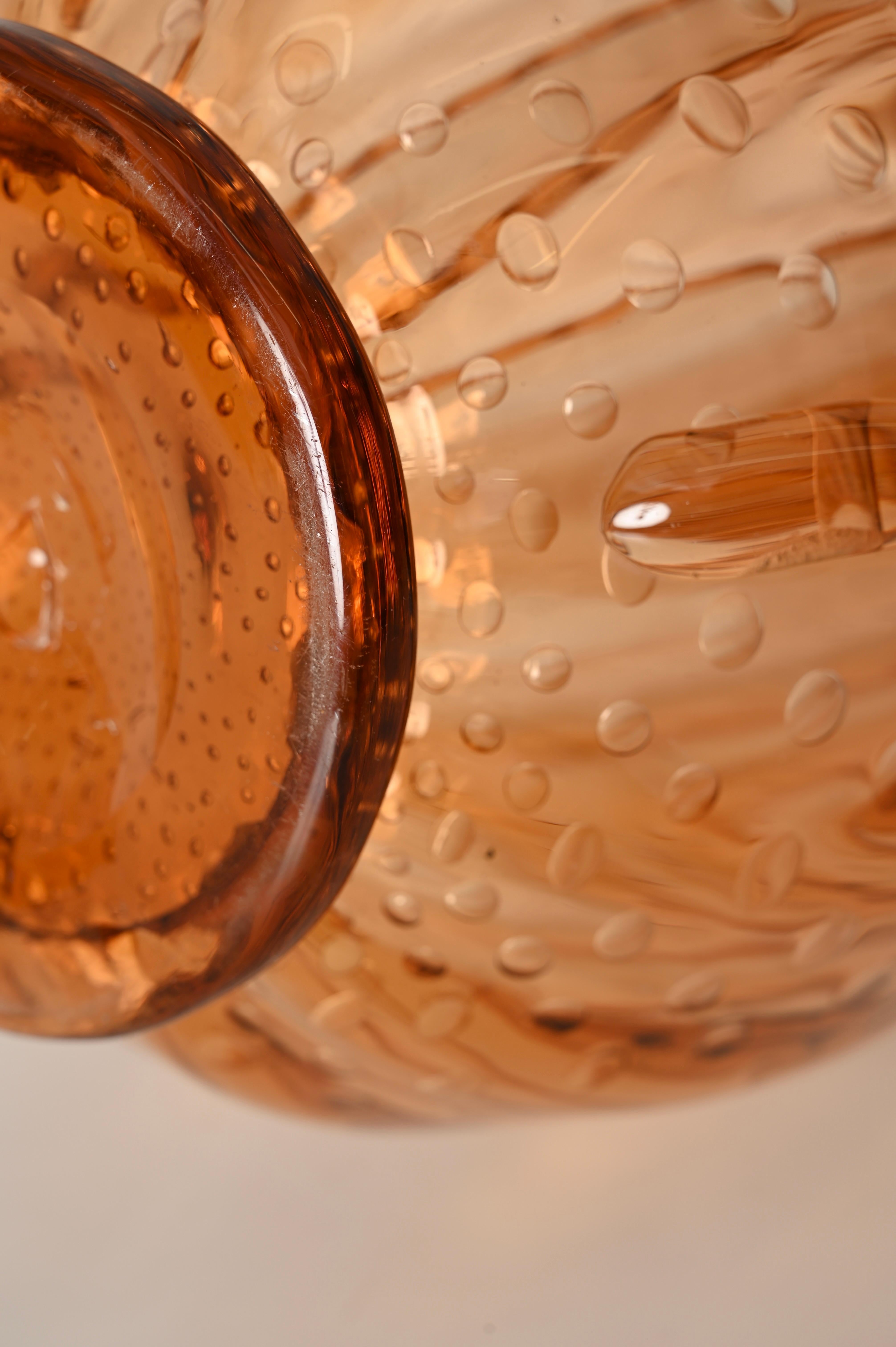 Gran jarrón salmón de cristal soplado de Murano 