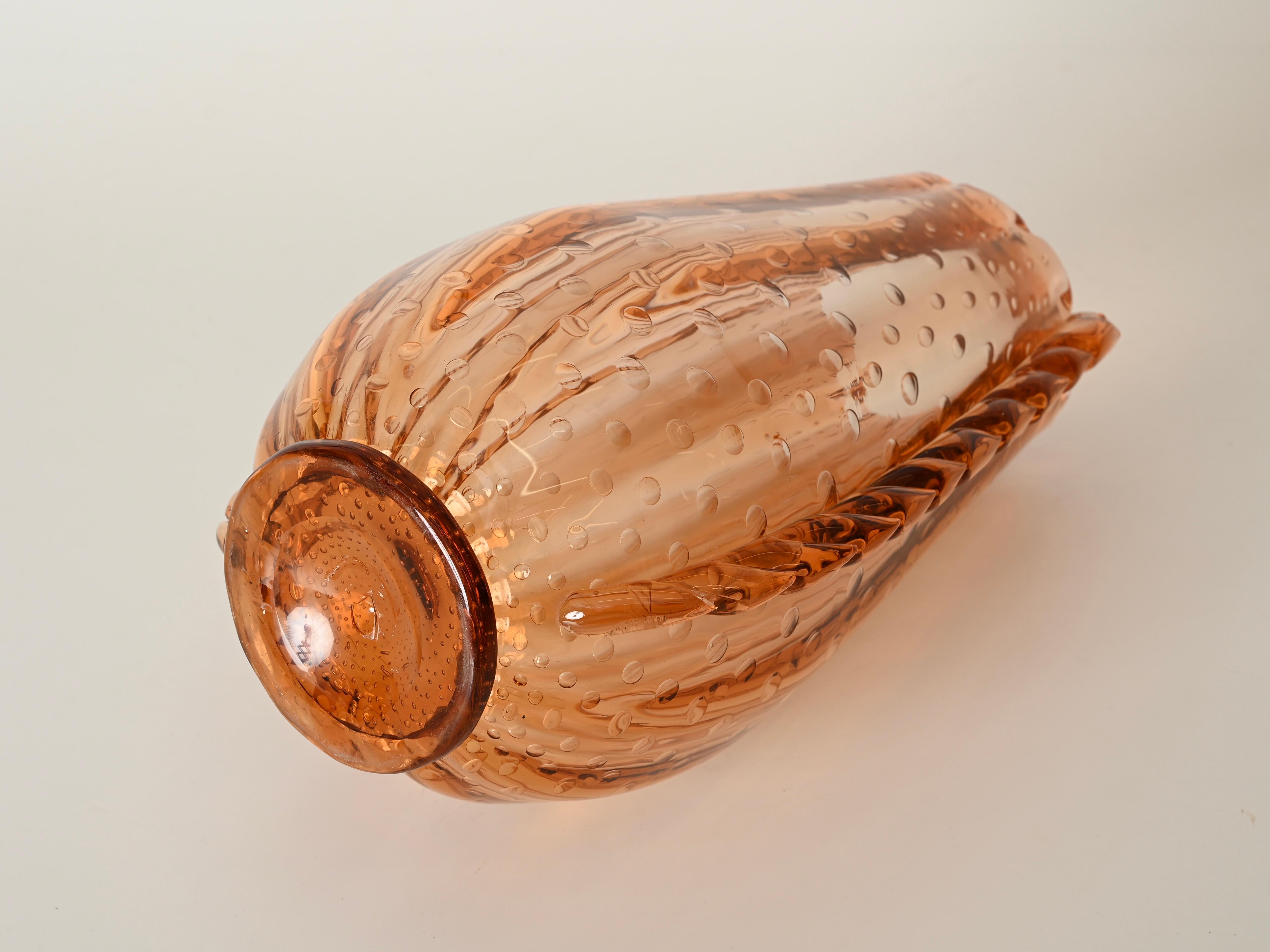 Gran jarrón salmón de cristal soplado de Murano 