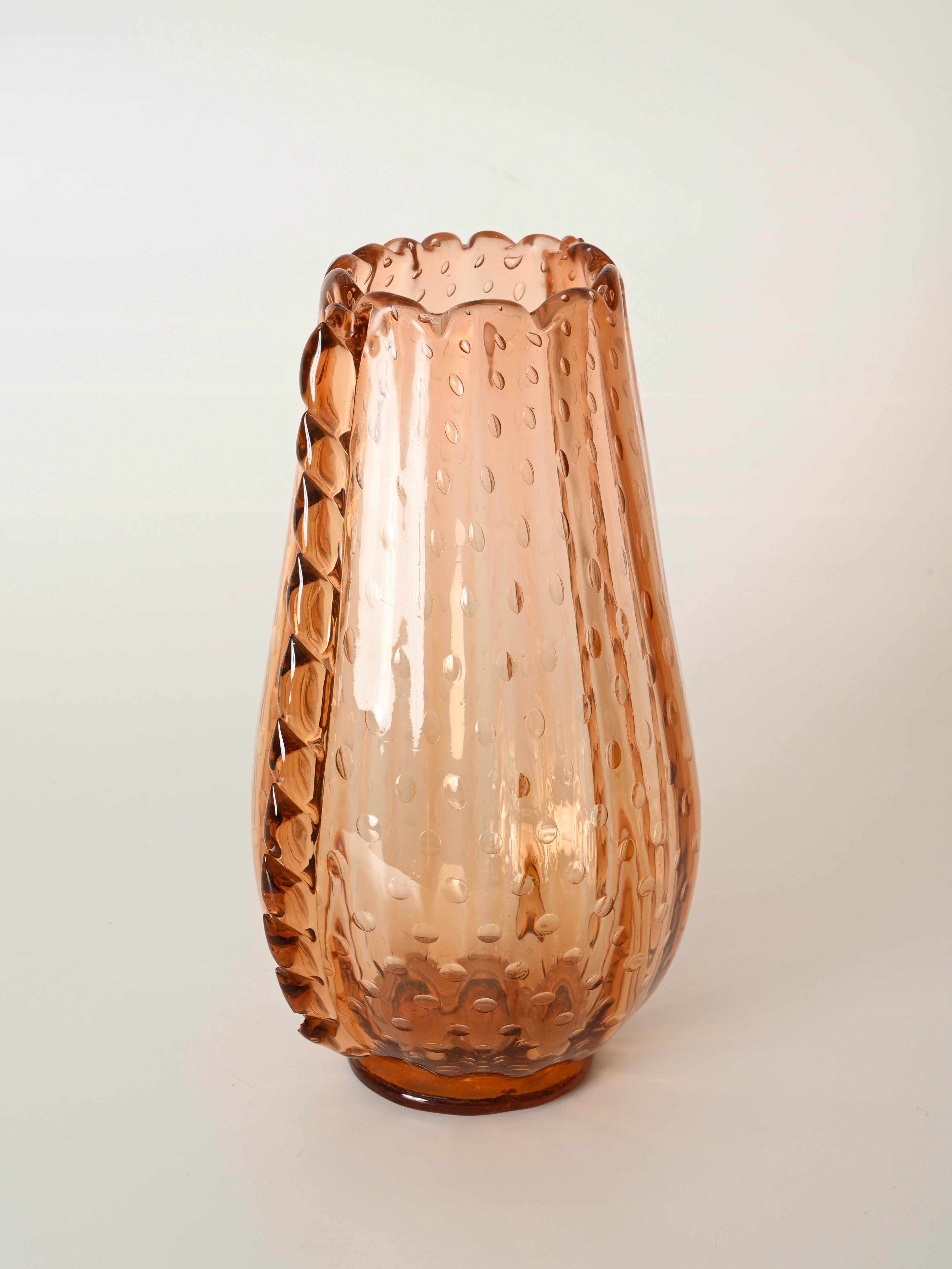Gran jarrón salmón de cristal soplado de Murano 