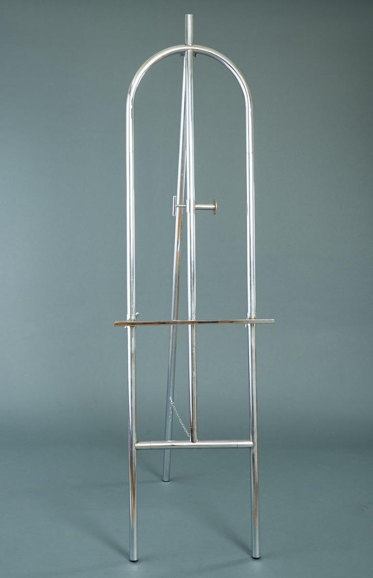 Massive Sculptural Modernist Chromed Steel Easel or Mirror Stand